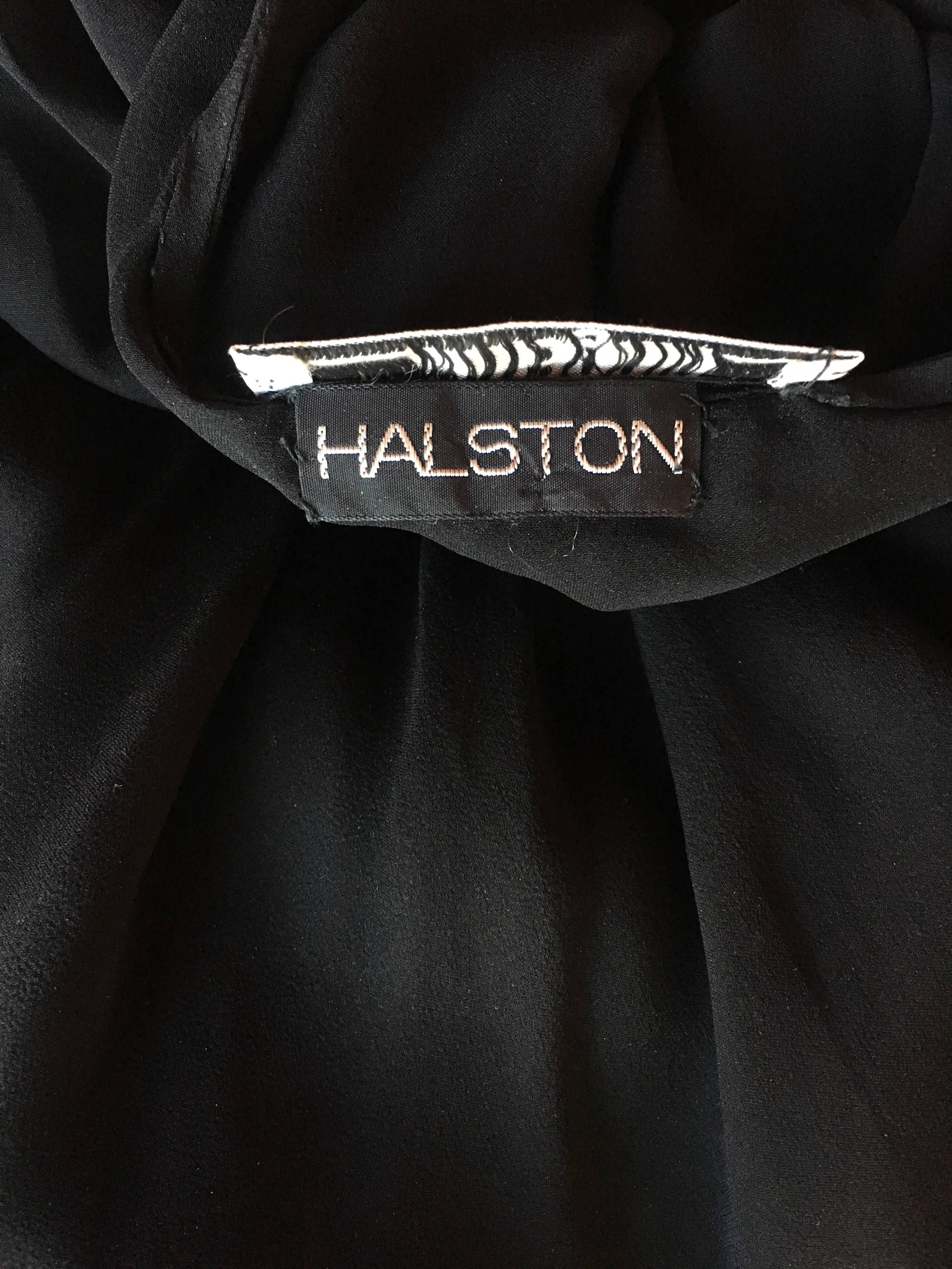 Women's 1970's Halston Black Sheer Bias Cut Silk Chiffon Slip Dress w/Cowl Neckline For Sale