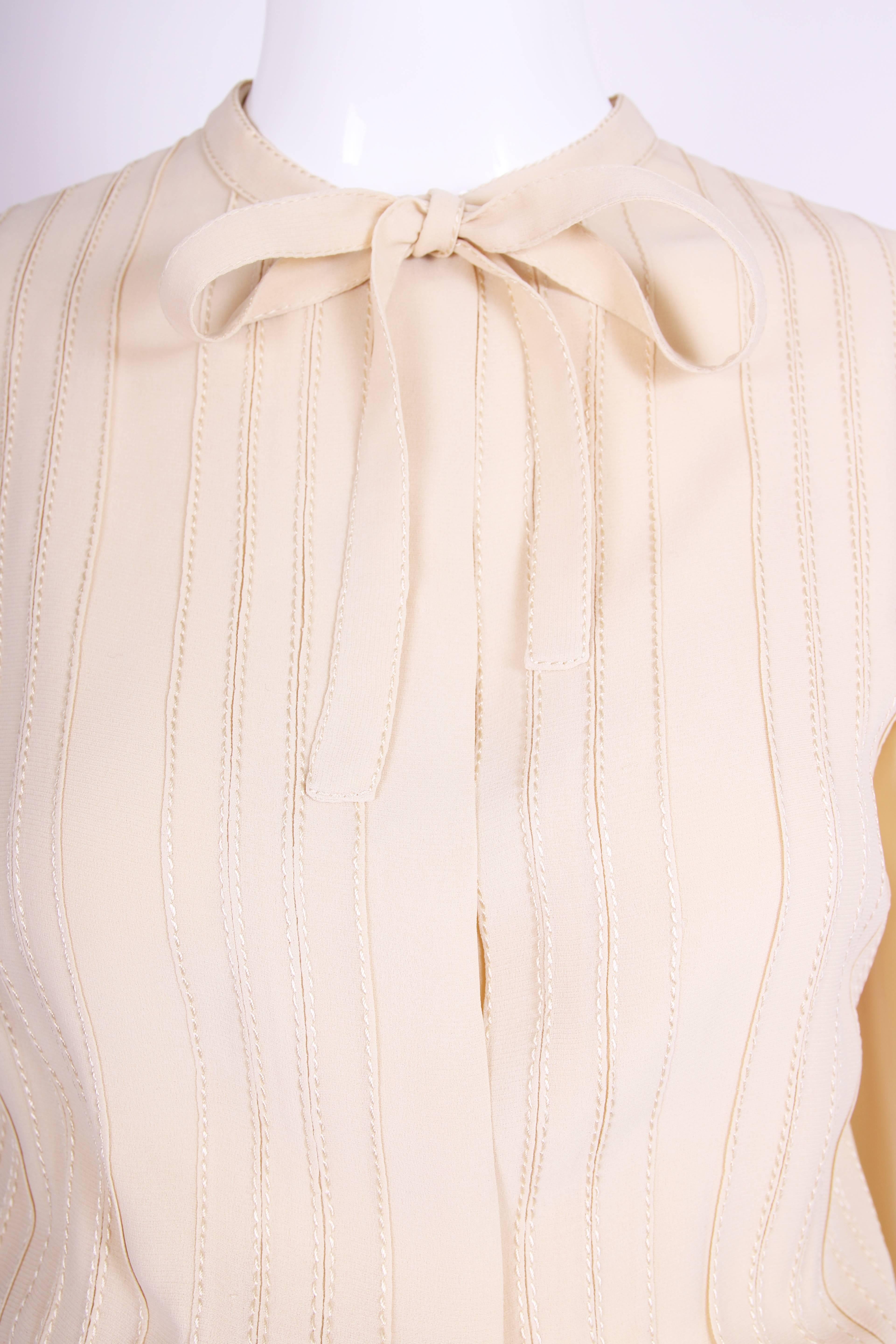 Ca. 1970 Chanel Haute Couture Silk Day Dress w/Pleating & Neck Ties n°49278 1