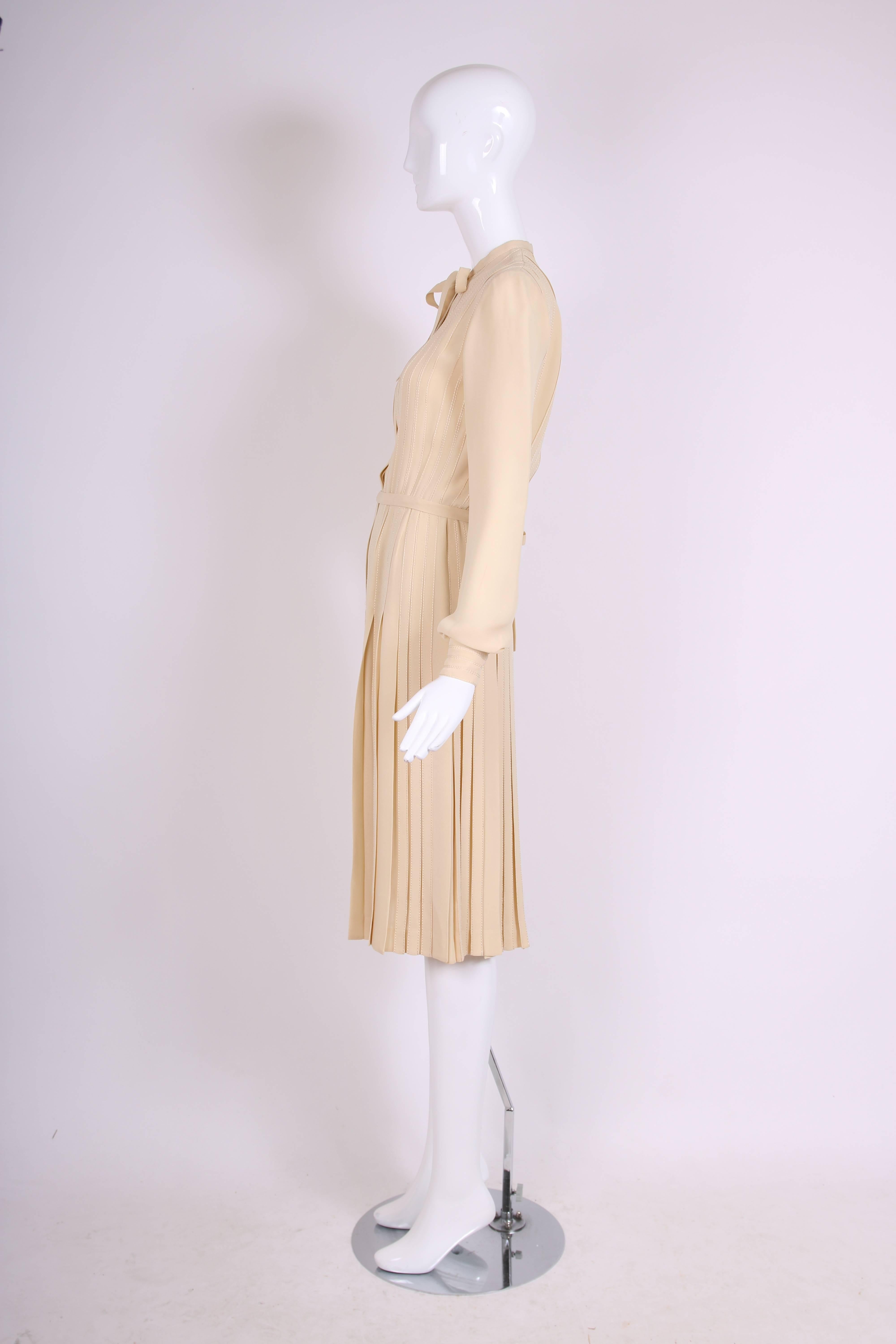 Ca. 1970 Chanel Haute Couture Silk Day Dress w/Pleating & Neck Ties n°49278 In Excellent Condition In Studio City, CA