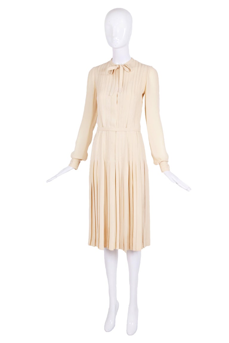 Ca. 1970 Chanel Haute Couture Silk Day Dress w/Pleating and Neck Ties n ...