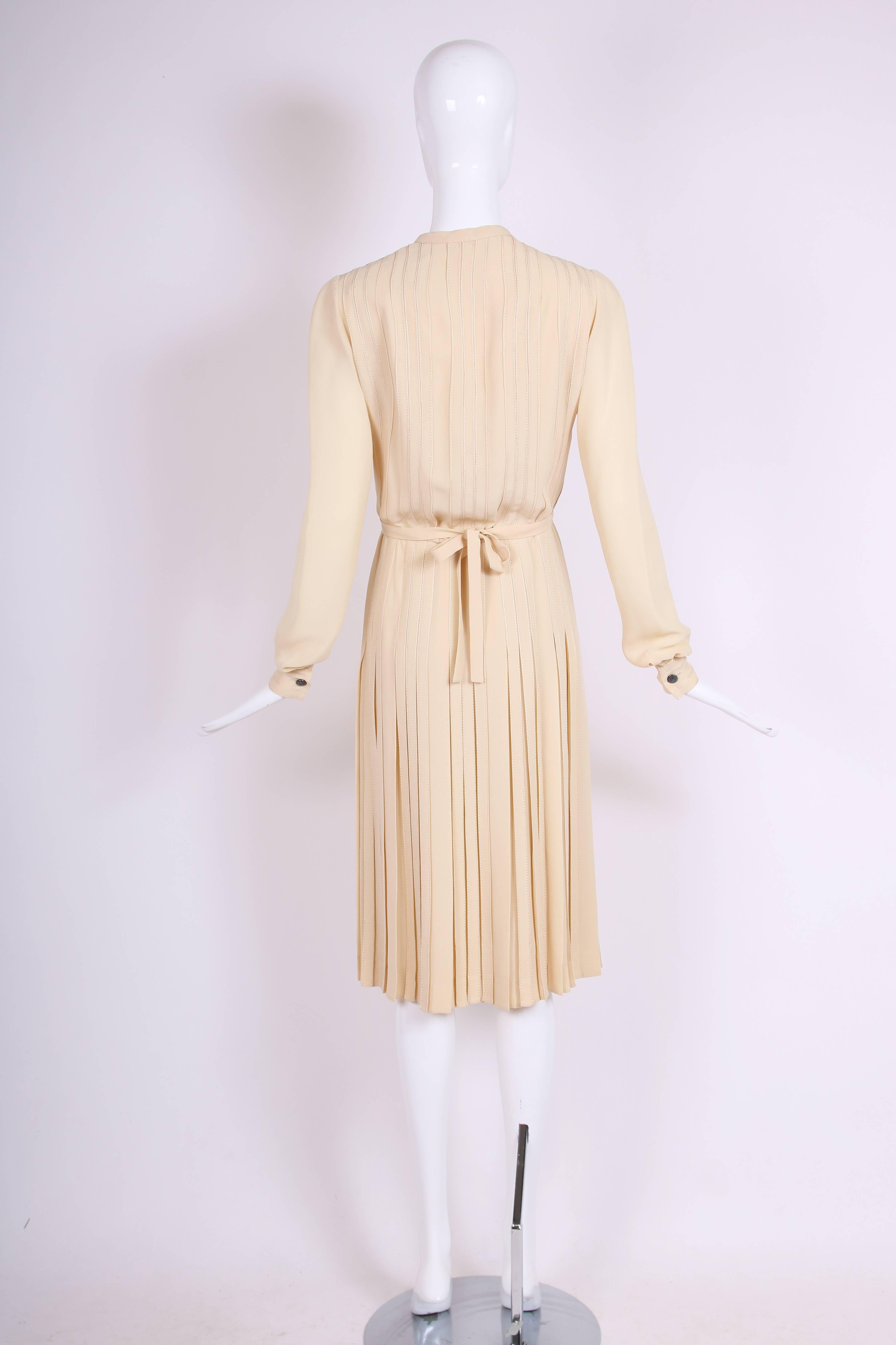 Women's Ca. 1970 Chanel Haute Couture Silk Day Dress w/Pleating & Neck Ties n°49278