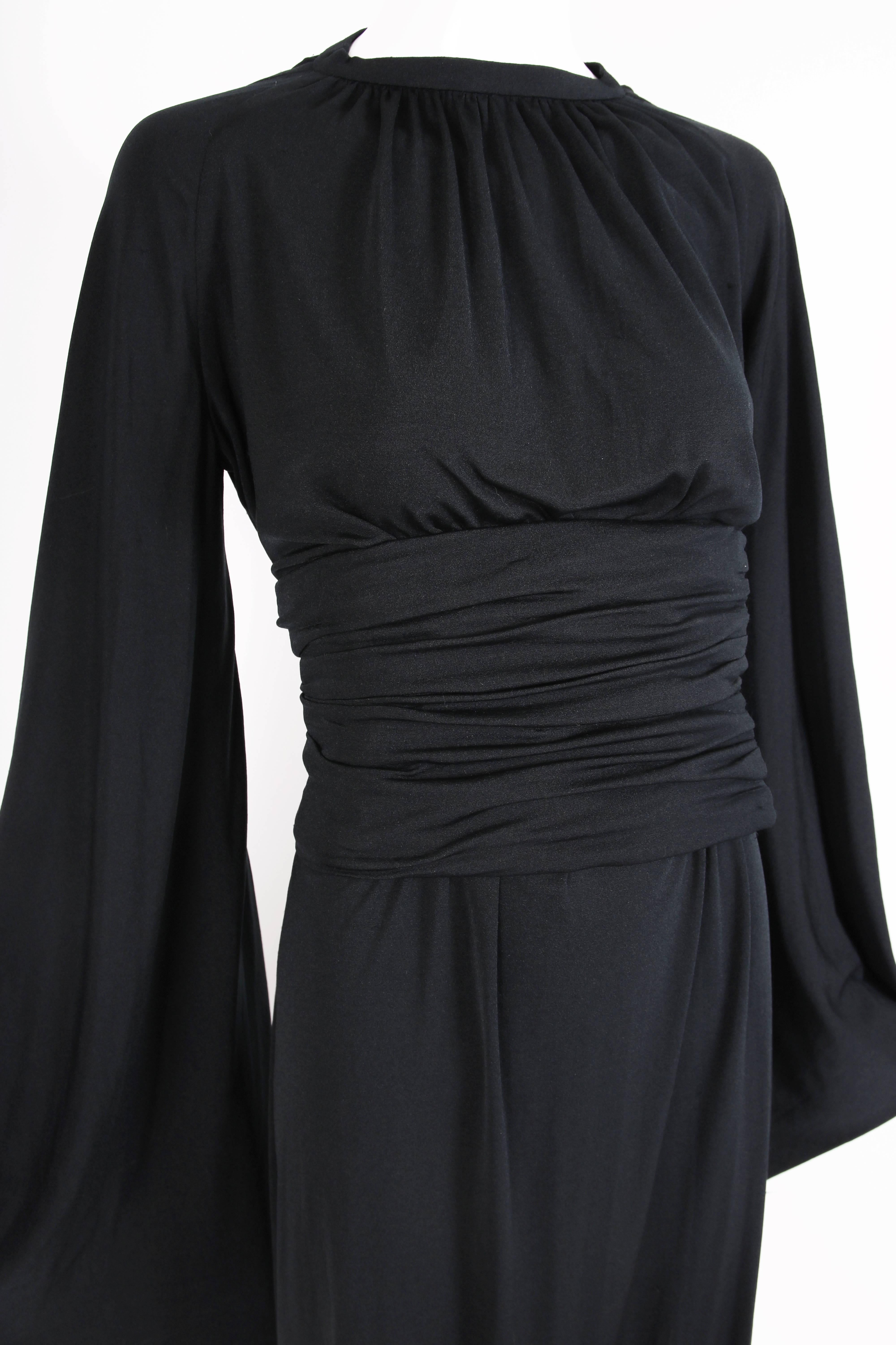 Ca. 1977 Pierre Cardin Haute Couture Black Harem Dress w/Pagoda Sleeves In Excellent Condition For Sale In Studio City, CA