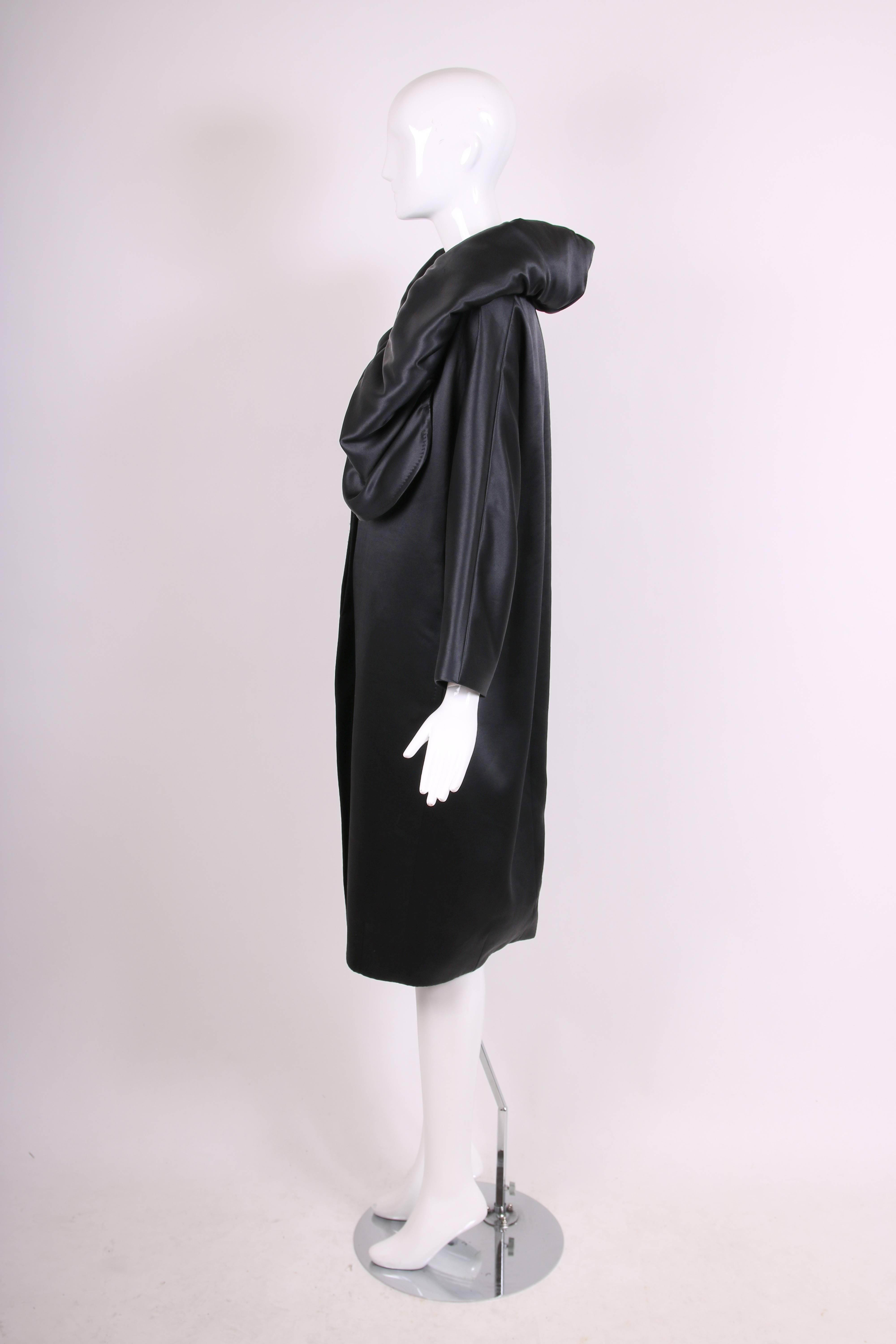 Dries Van Noten Black Opera Coat w/Deep V-Neck & Oversized Collar In Excellent Condition In Studio City, CA