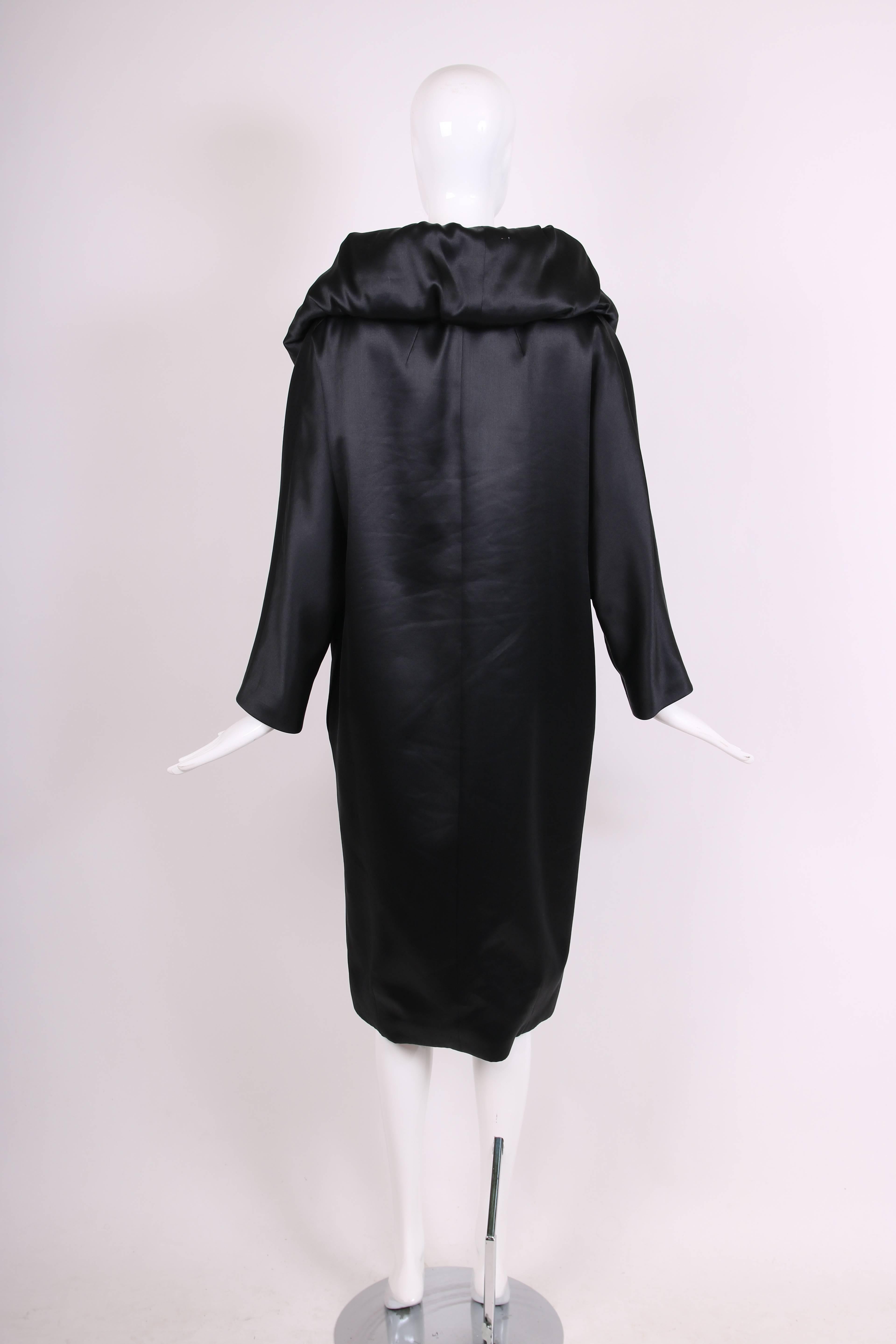 Women's Dries Van Noten Black Opera Coat w/Deep V-Neck & Oversized Collar