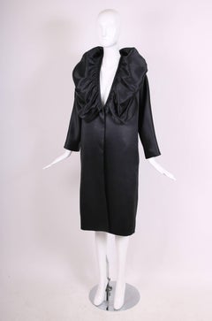 Dries Van Noten Black Opera Coat w/Deep V-Neck & Oversized Collar