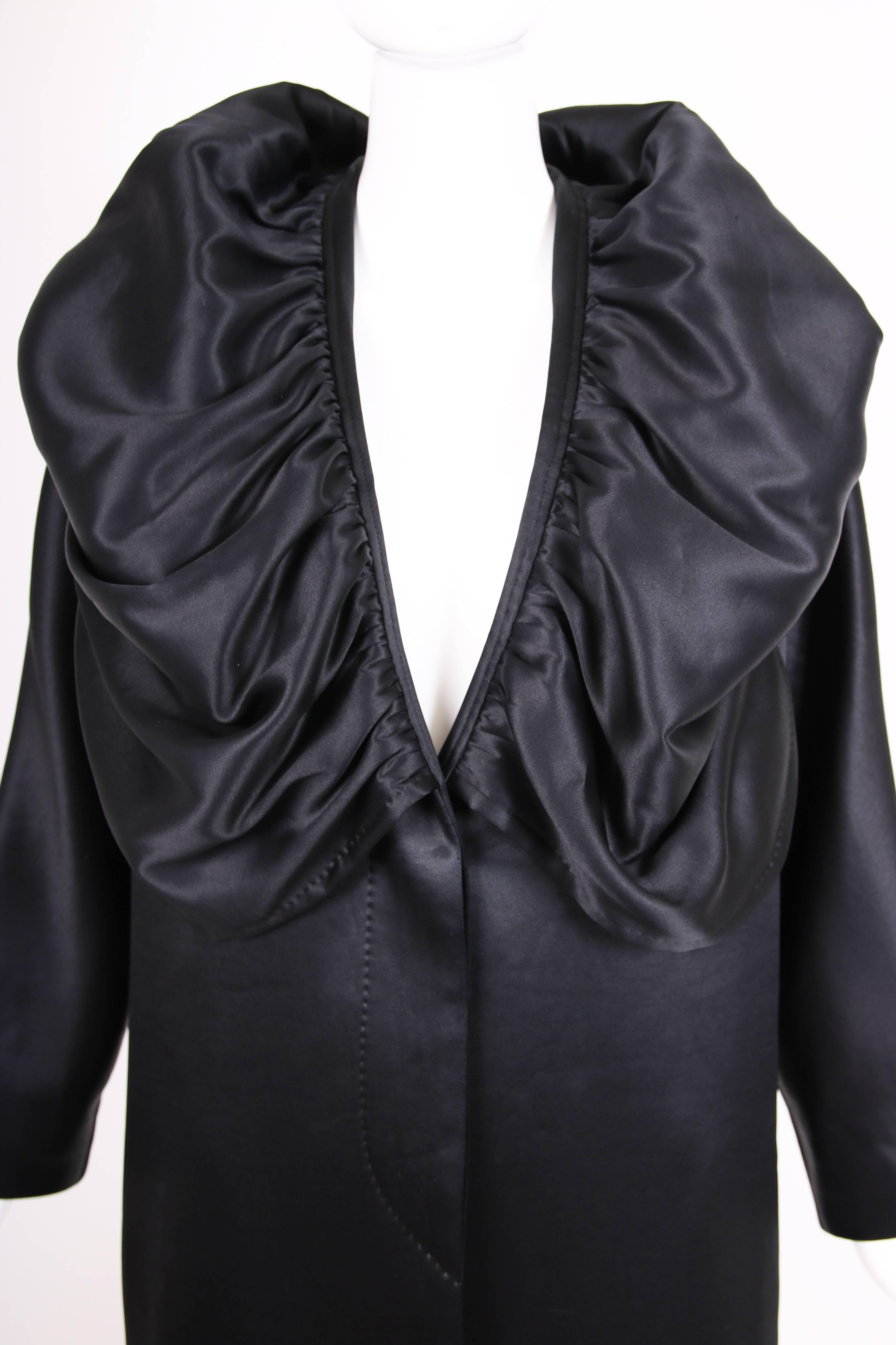 Dries Van Noten Black Opera Coat w/Deep V-Neck & Oversized Collar 1