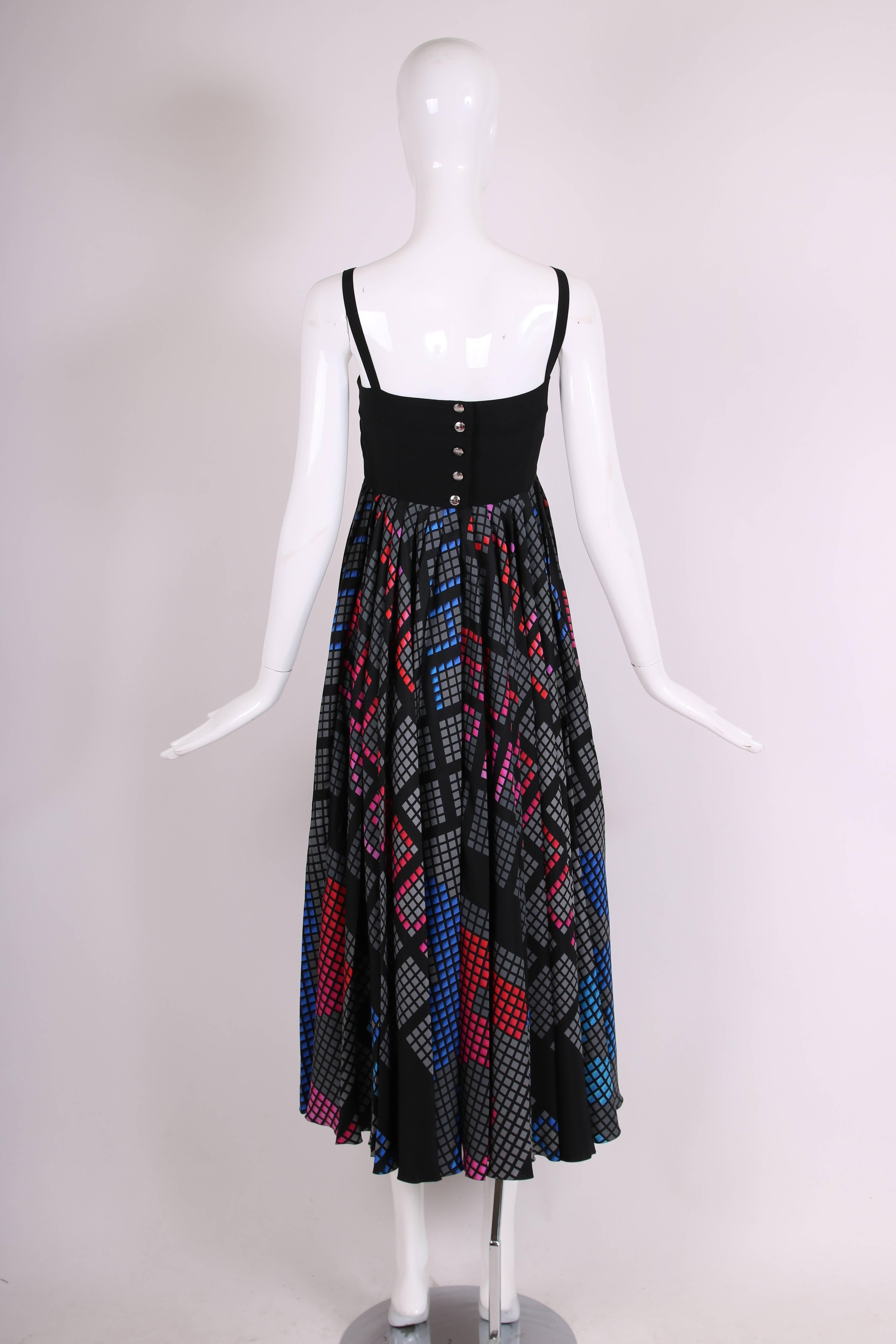 Women's Chanel Empire Waisted Silk Gown wth Techno Printed Pleated Skirt