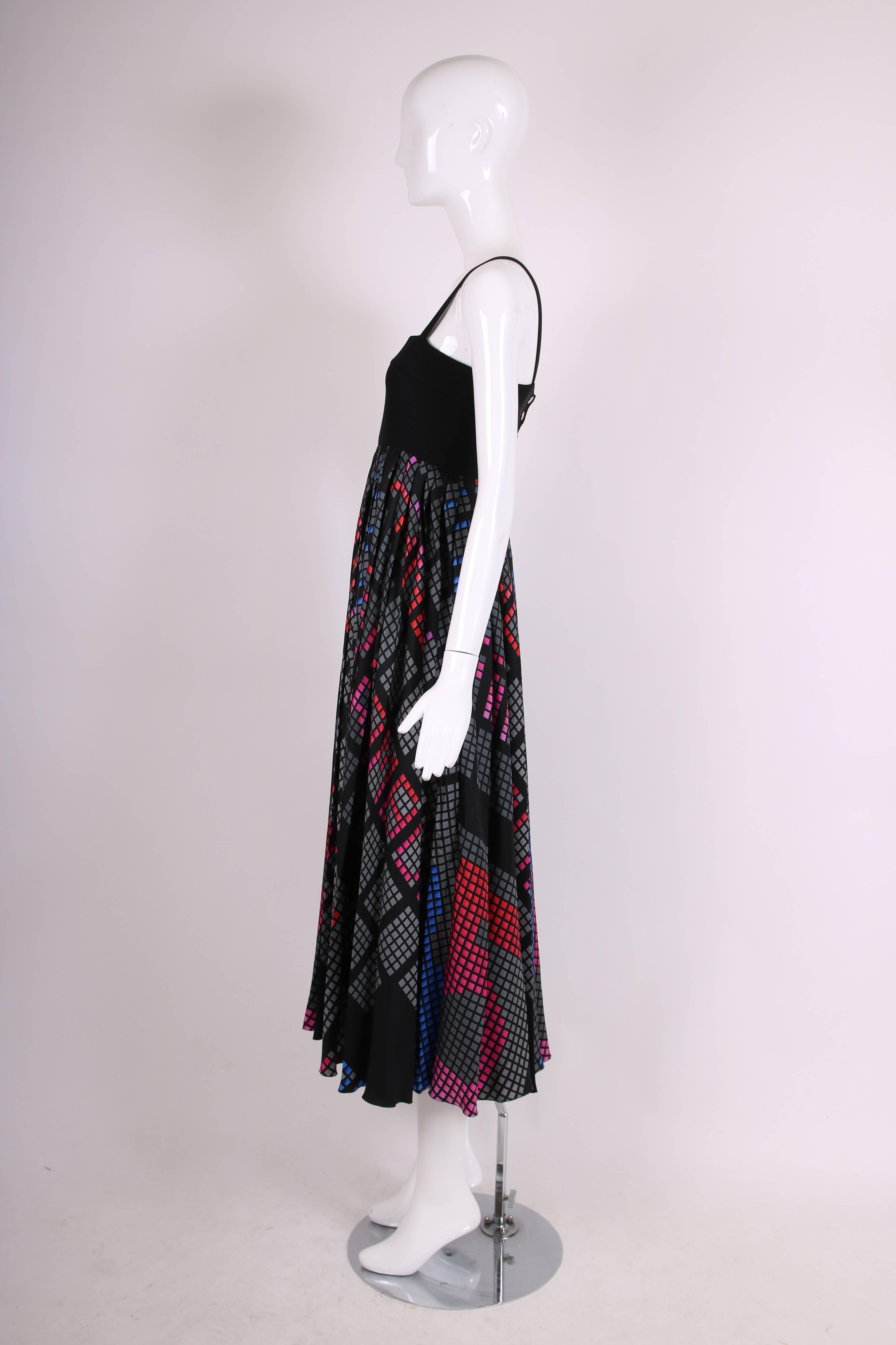 Chanel Empire Waisted Silk Gown wth Techno Printed Pleated Skirt In Excellent Condition In Studio City, CA