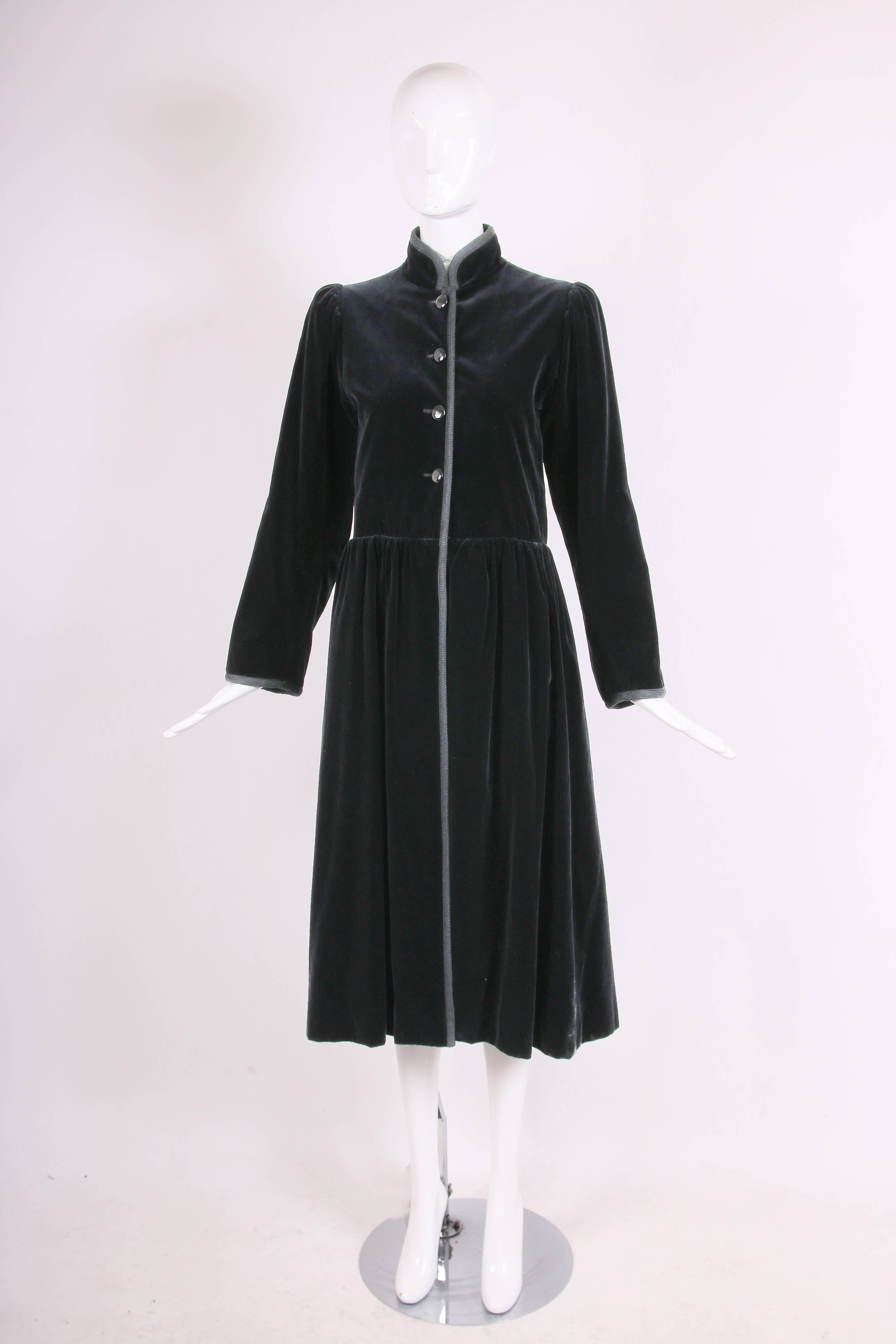 1976 Iconic Yves Saint Laurent YSL Black Velvet Russian Collection Coat In Good Condition In Studio City, CA