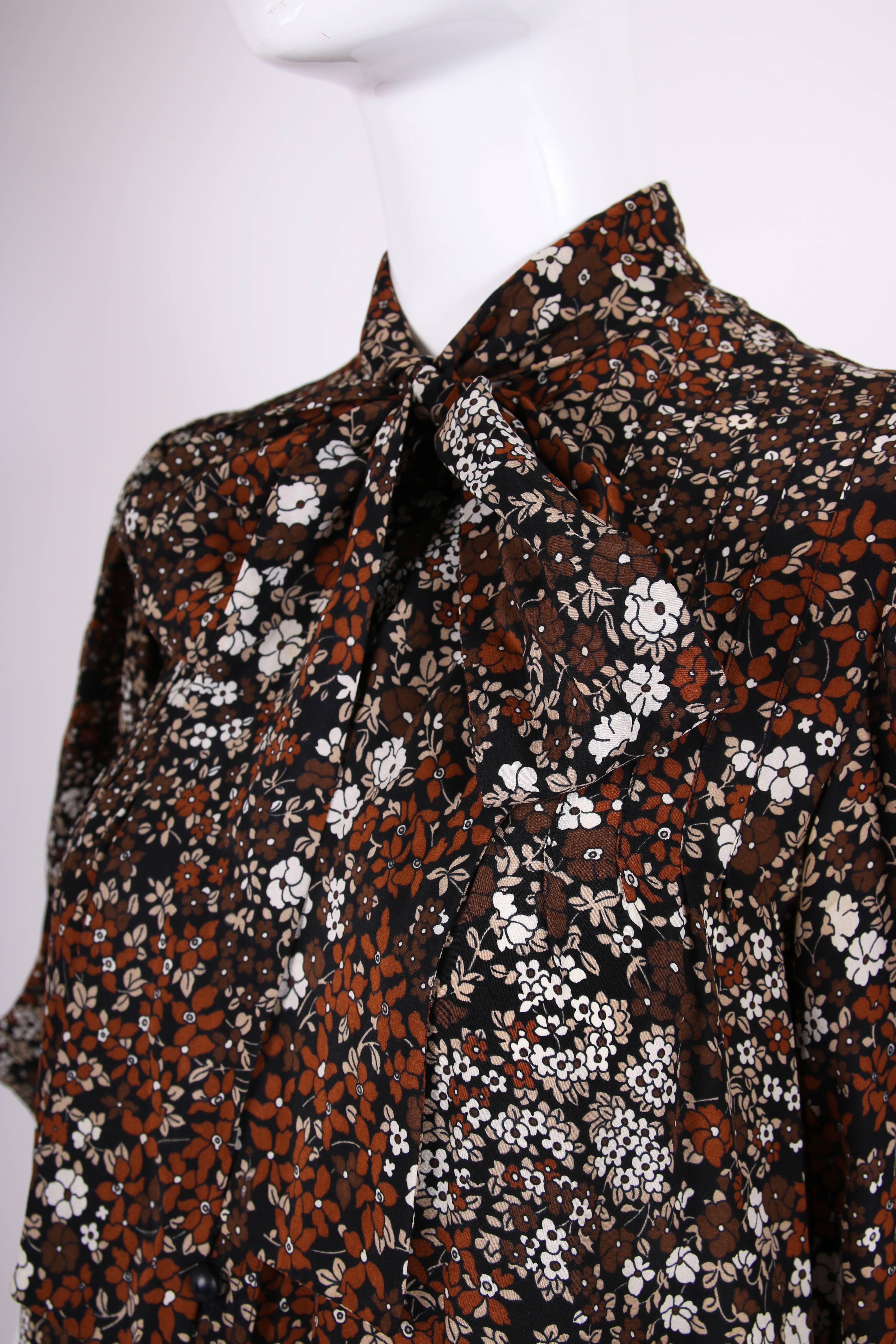 1970's Yves Saint Laurent YSL Silk Floral Print Day Dress w/Neck Ties In Excellent Condition In Studio City, CA
