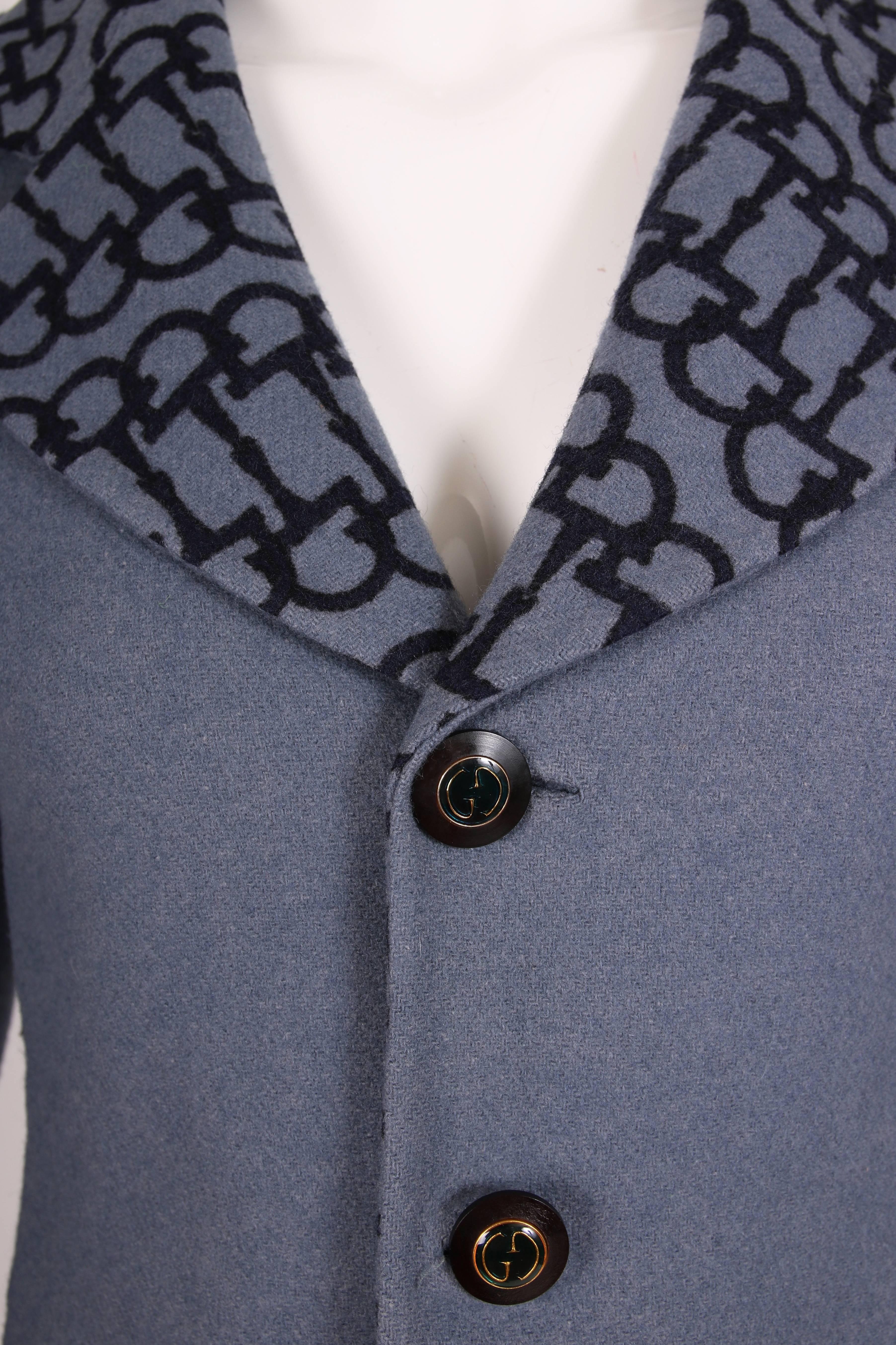 1970's Gucci Horsebit Print Reversible Jacket Blazer w/GG Logo Enamel Buttons 2