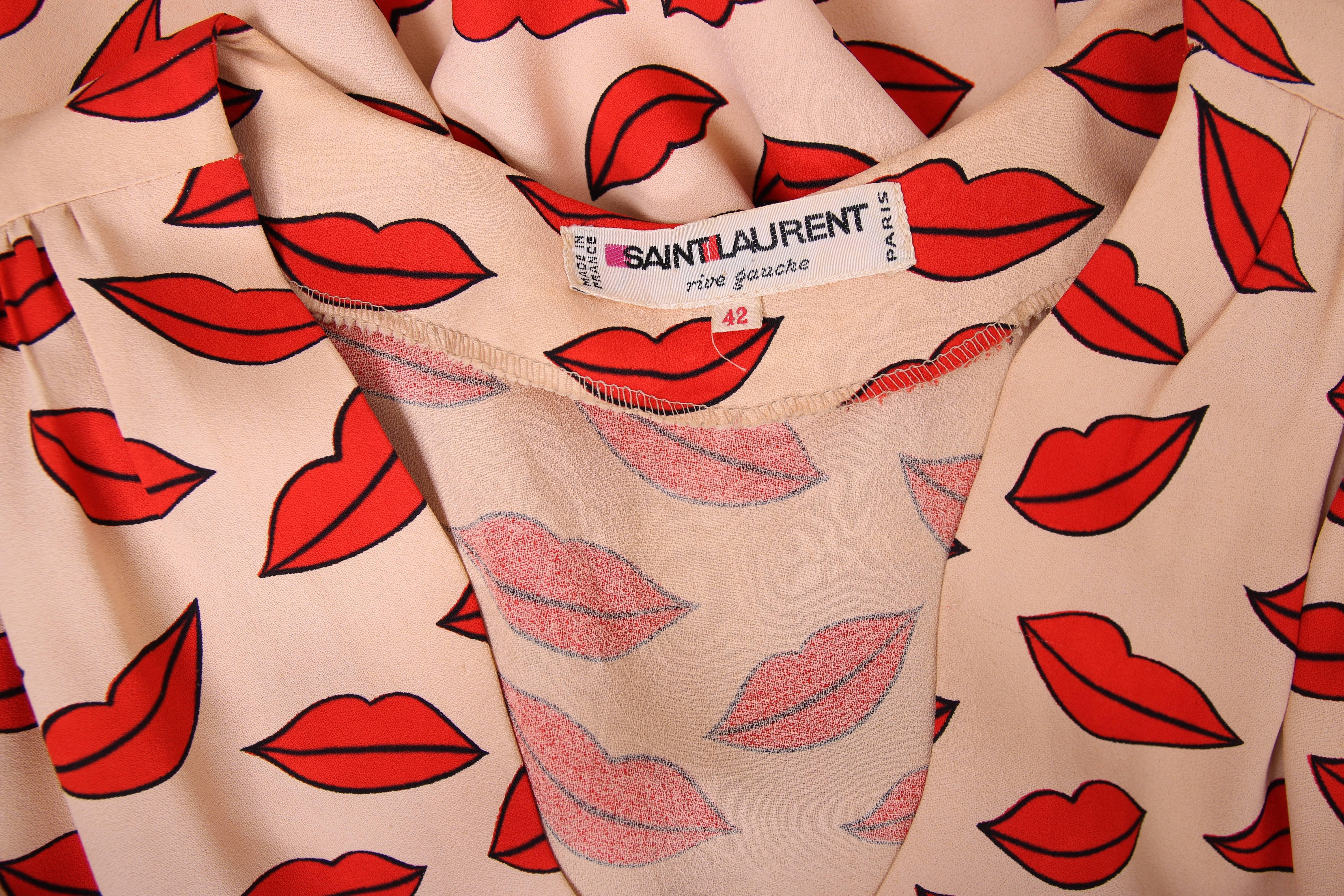 Beige 1971 Iconic Yves Saint Laurent Lips Print Dress For Sale