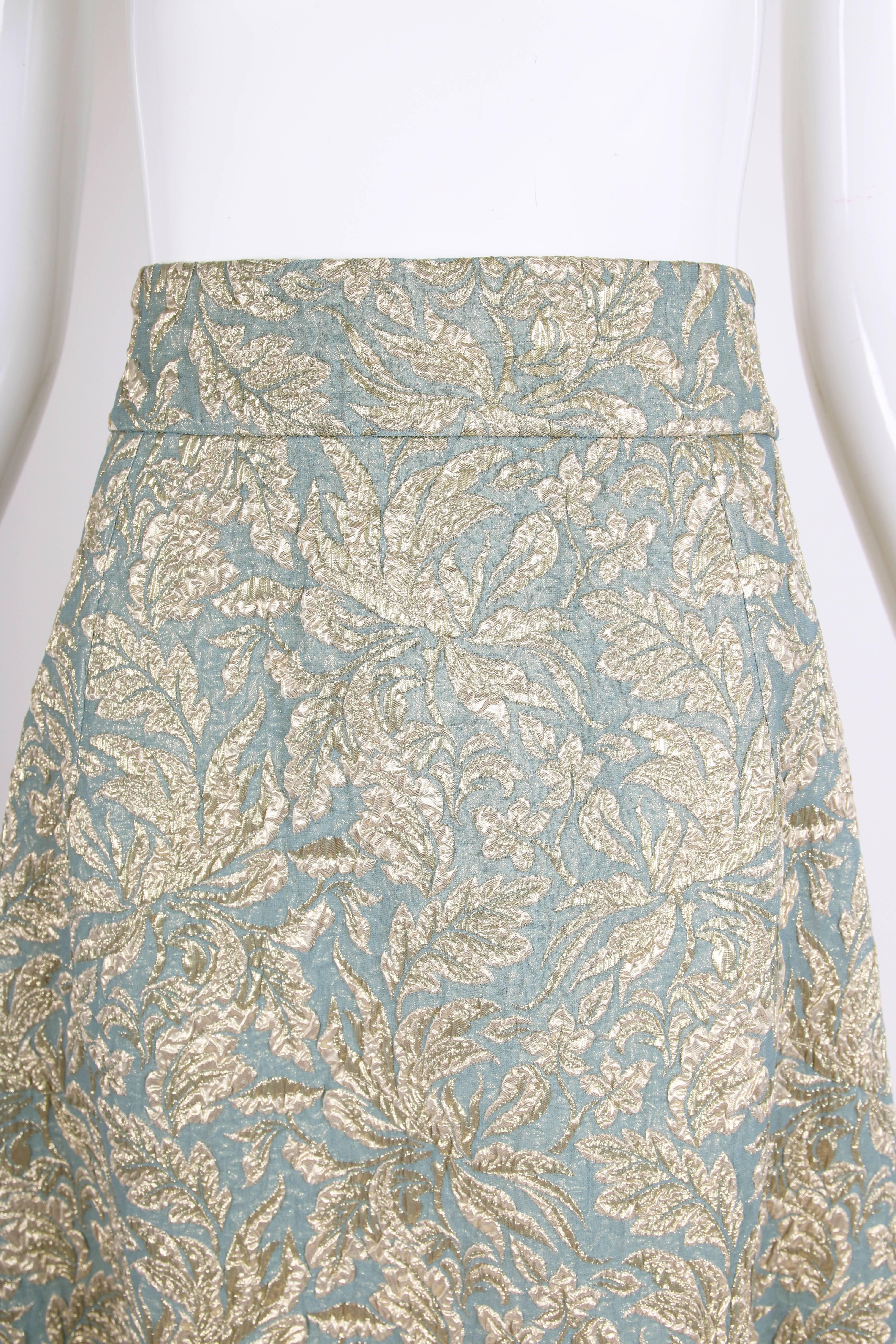 Dolce & Gabbana Gold & Blue Metallic Skirt w/Foliate Pattern 1