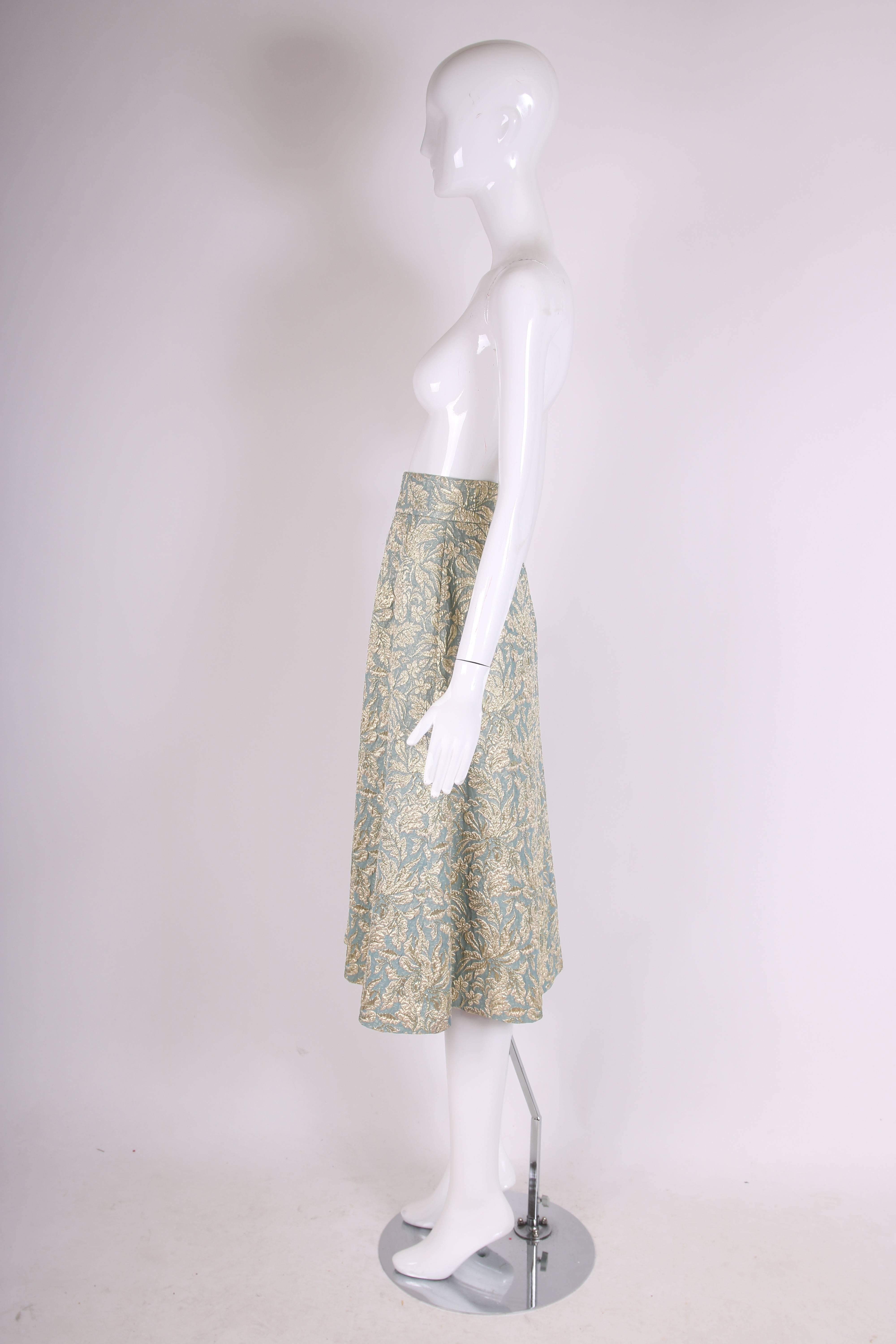 Dolce & Gabbana Gold & Blue Metallic Skirt w/Foliate Pattern In Excellent Condition In Studio City, CA