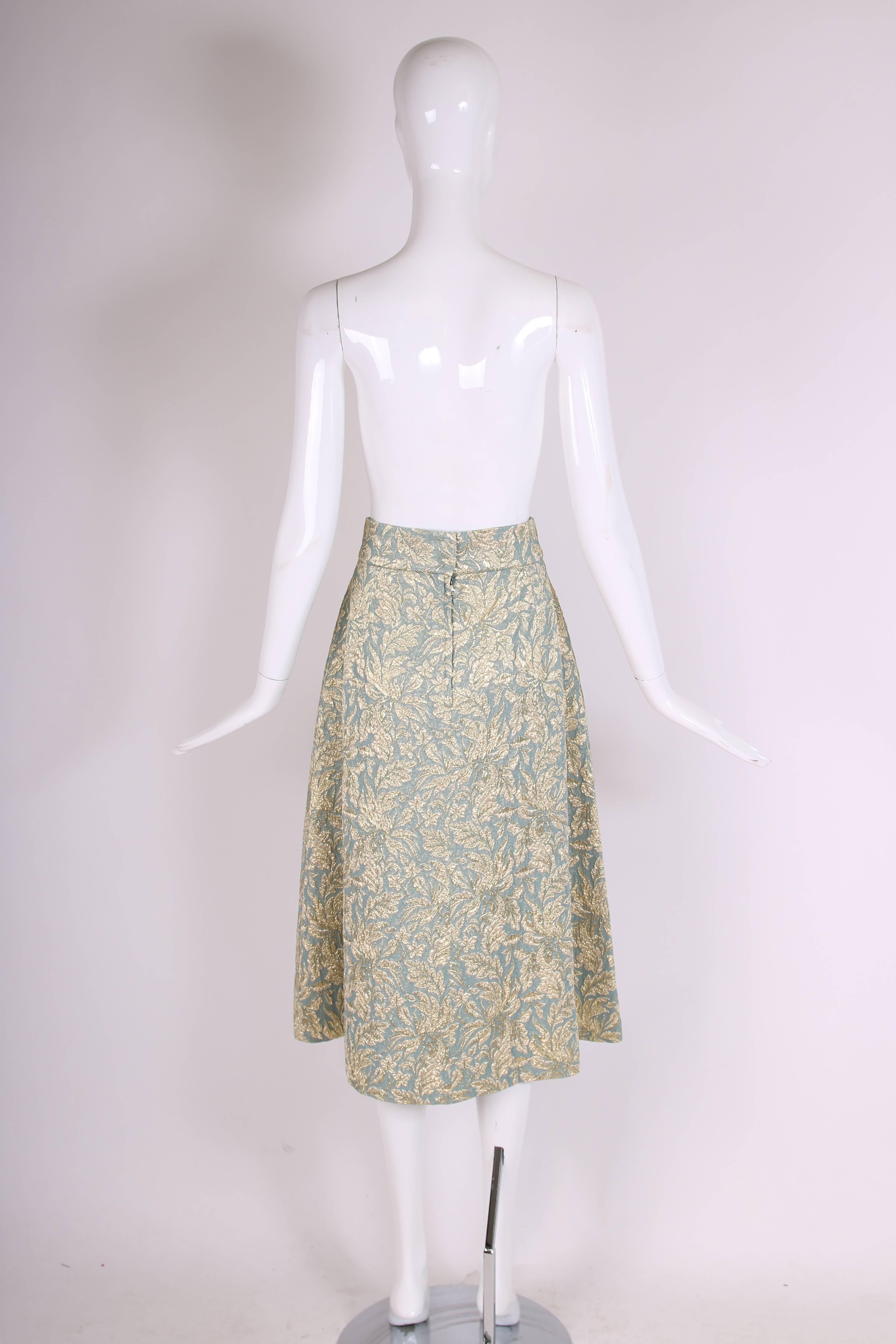 Women's Dolce & Gabbana Gold & Blue Metallic Skirt w/Foliate Pattern