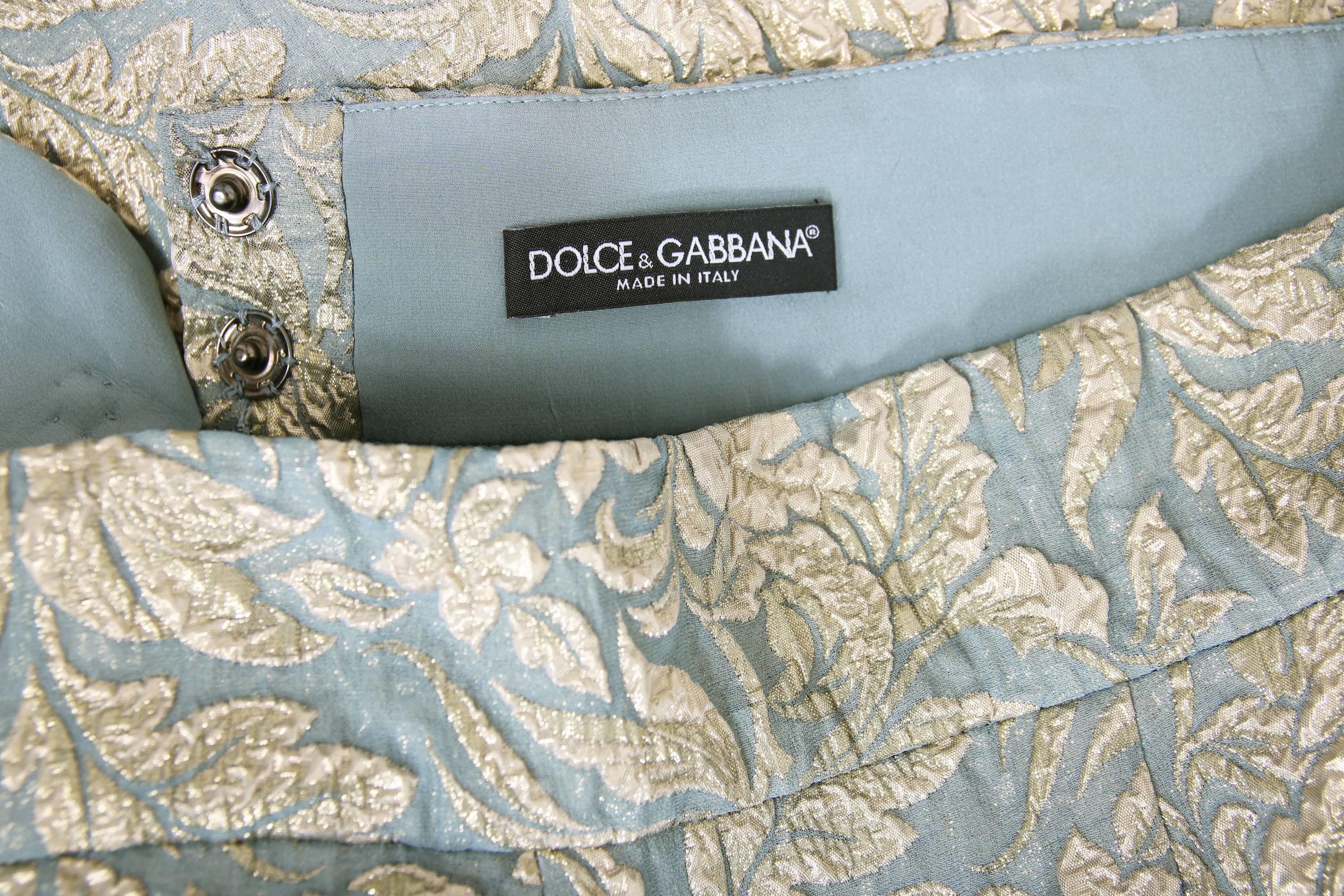 Dolce & Gabbana Gold & Blue Metallic Skirt w/Foliate Pattern 2