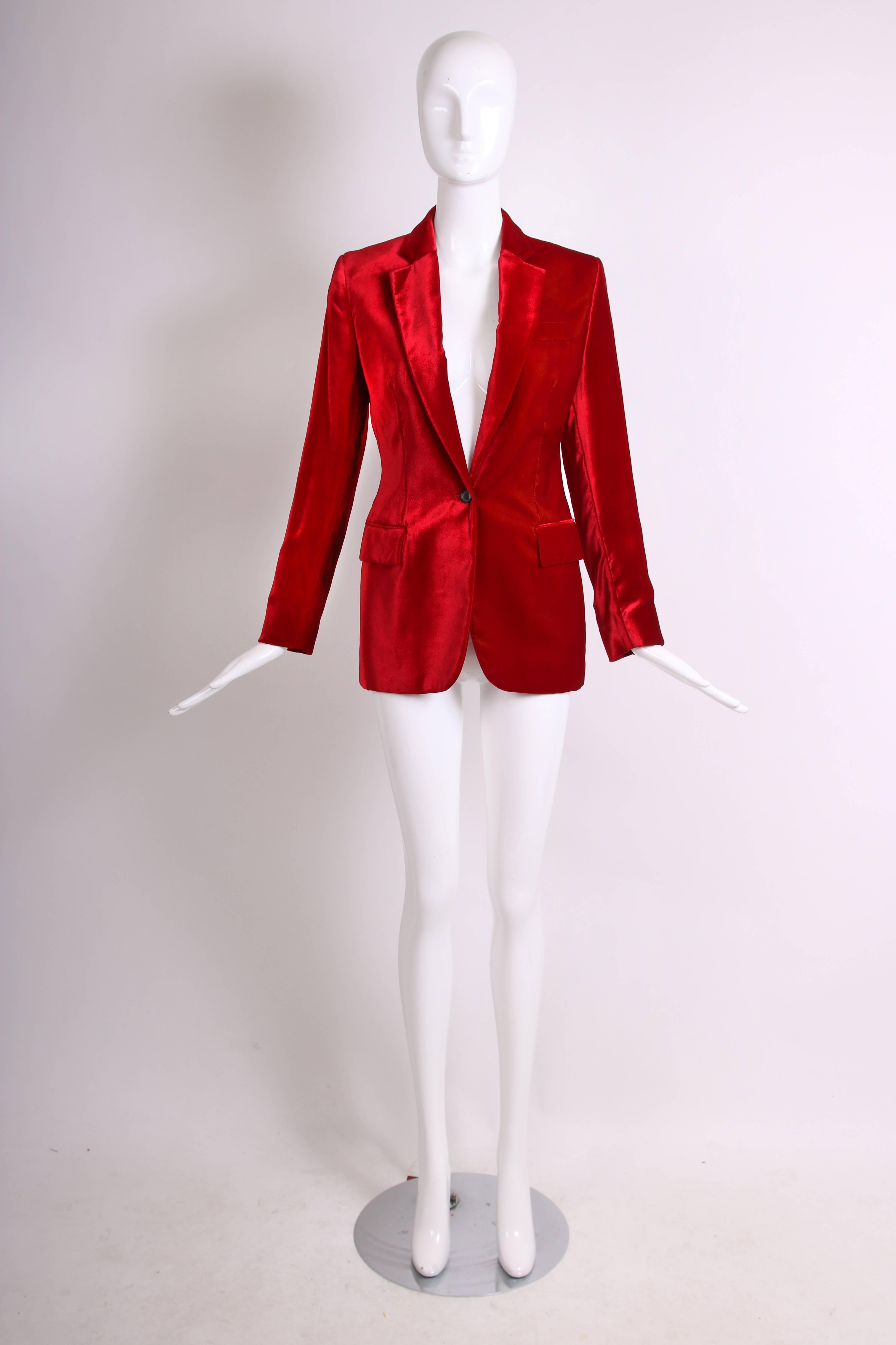 1999 Gucci by Tom Ford Red Velvet Slim Jacket Blazer In Excellent Condition In Studio City, CA
