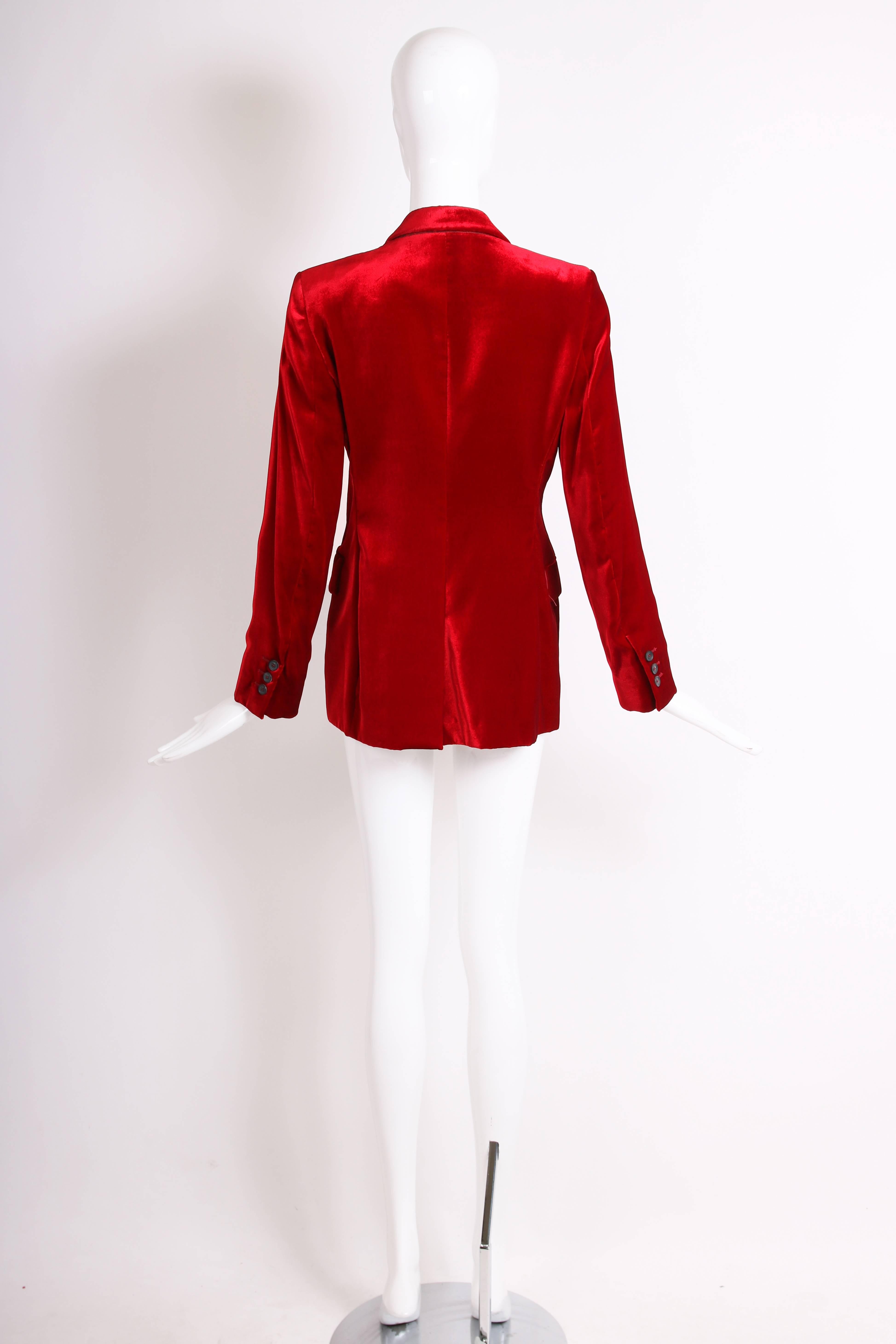 1999 Gucci by Tom Ford Red Velvet Slim Jacket Blazer 1