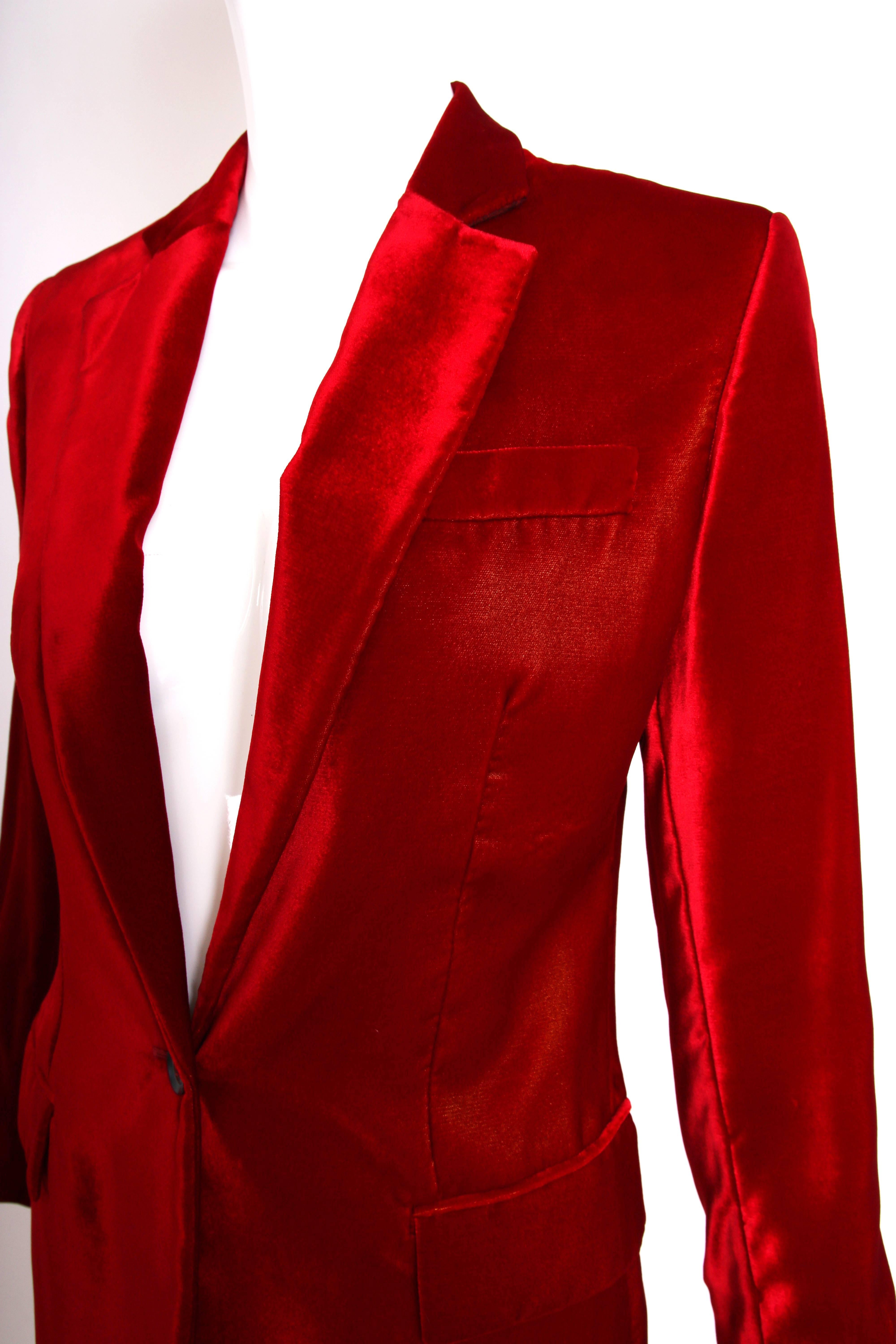 1999 Gucci by Tom Ford Red Velvet Slim Jacket Blazer 3