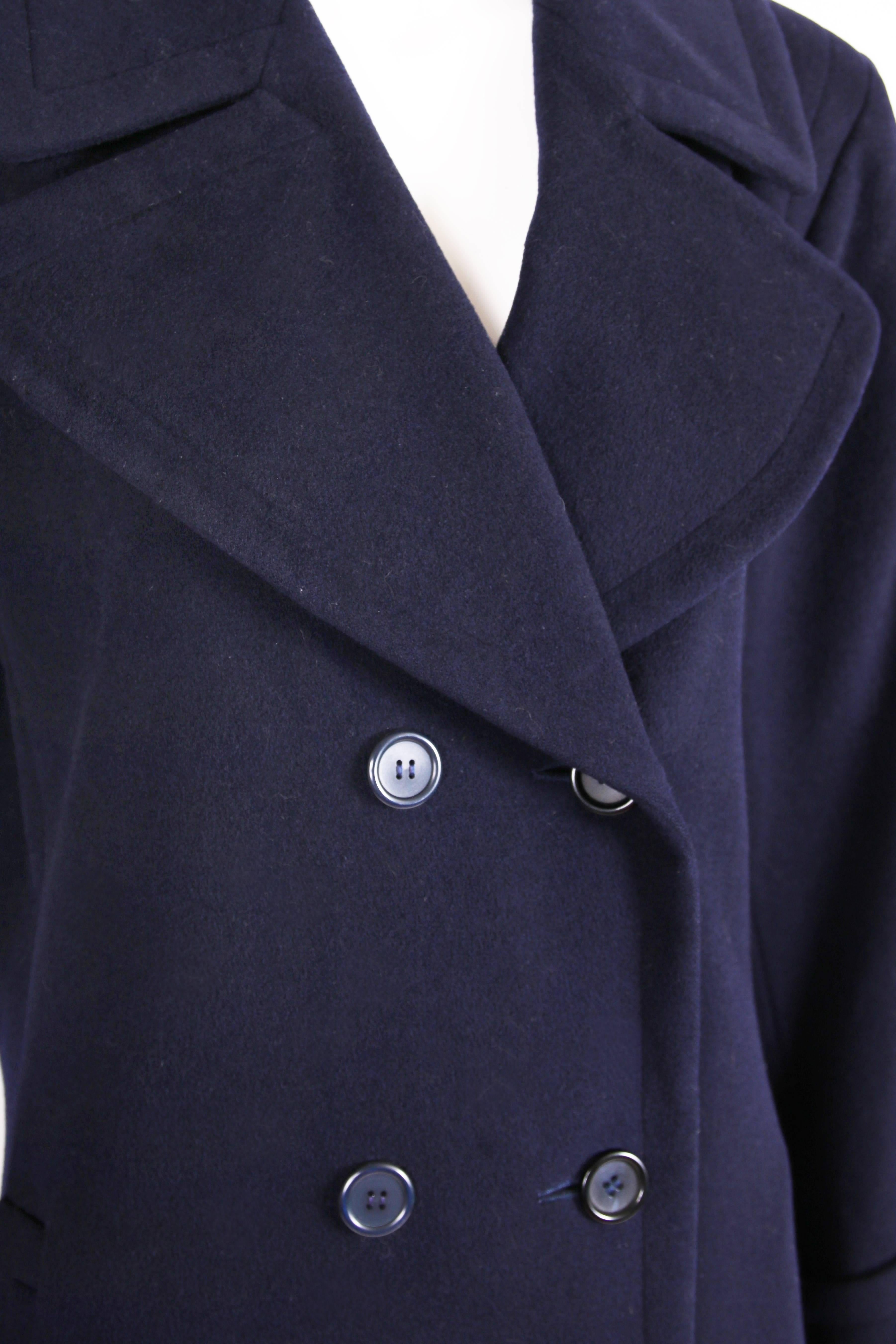 Black Yves Saint Laurent Navy Blue Wool Double-Breasted Coat For Sale