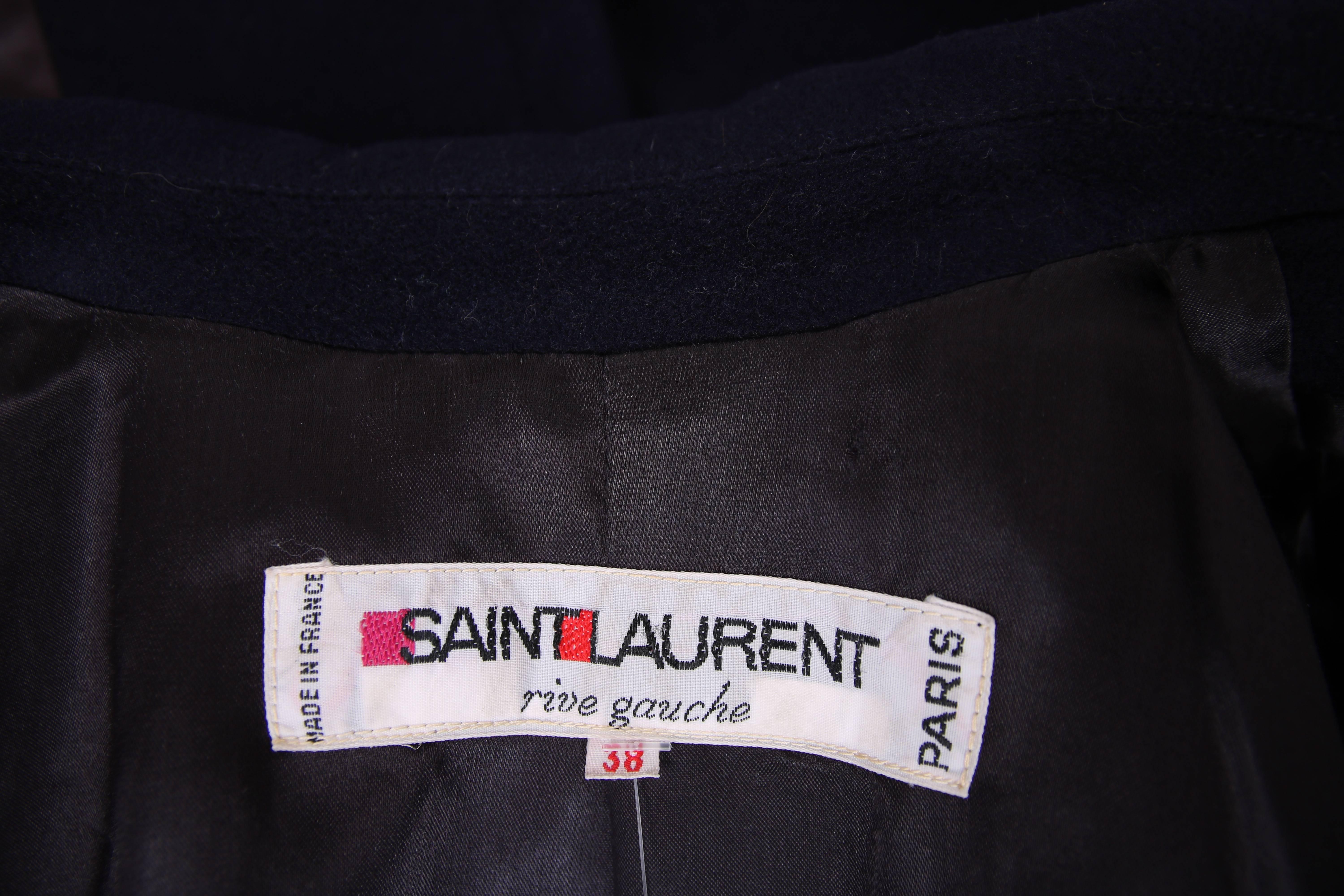 Yves Saint Laurent Navy Blue Wool Double-Breasted Coat In Excellent Condition For Sale In Studio City, CA