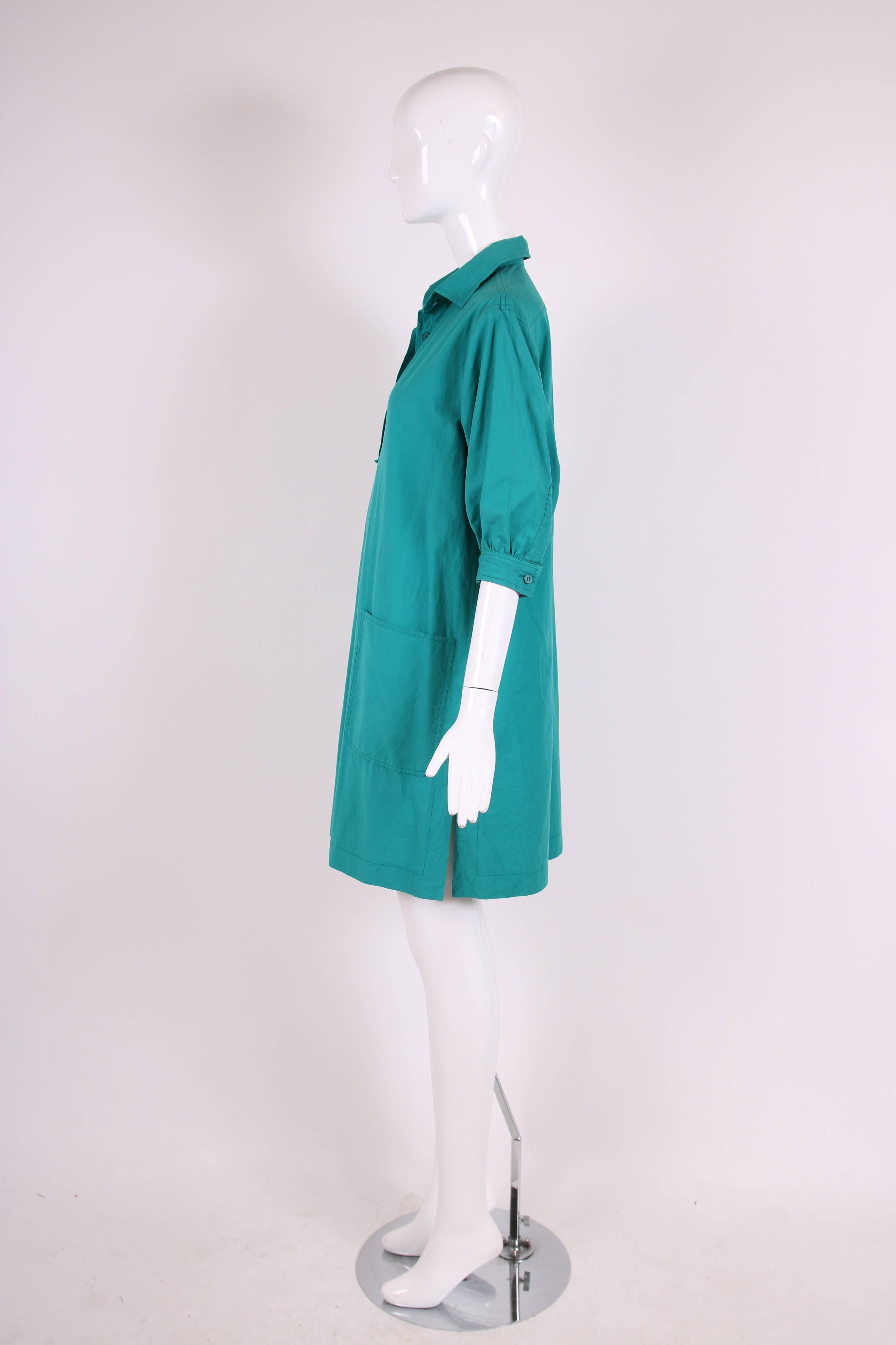 Women's 1970's Yves Saint Laurent YSL Teal Green Smock Dress For Sale