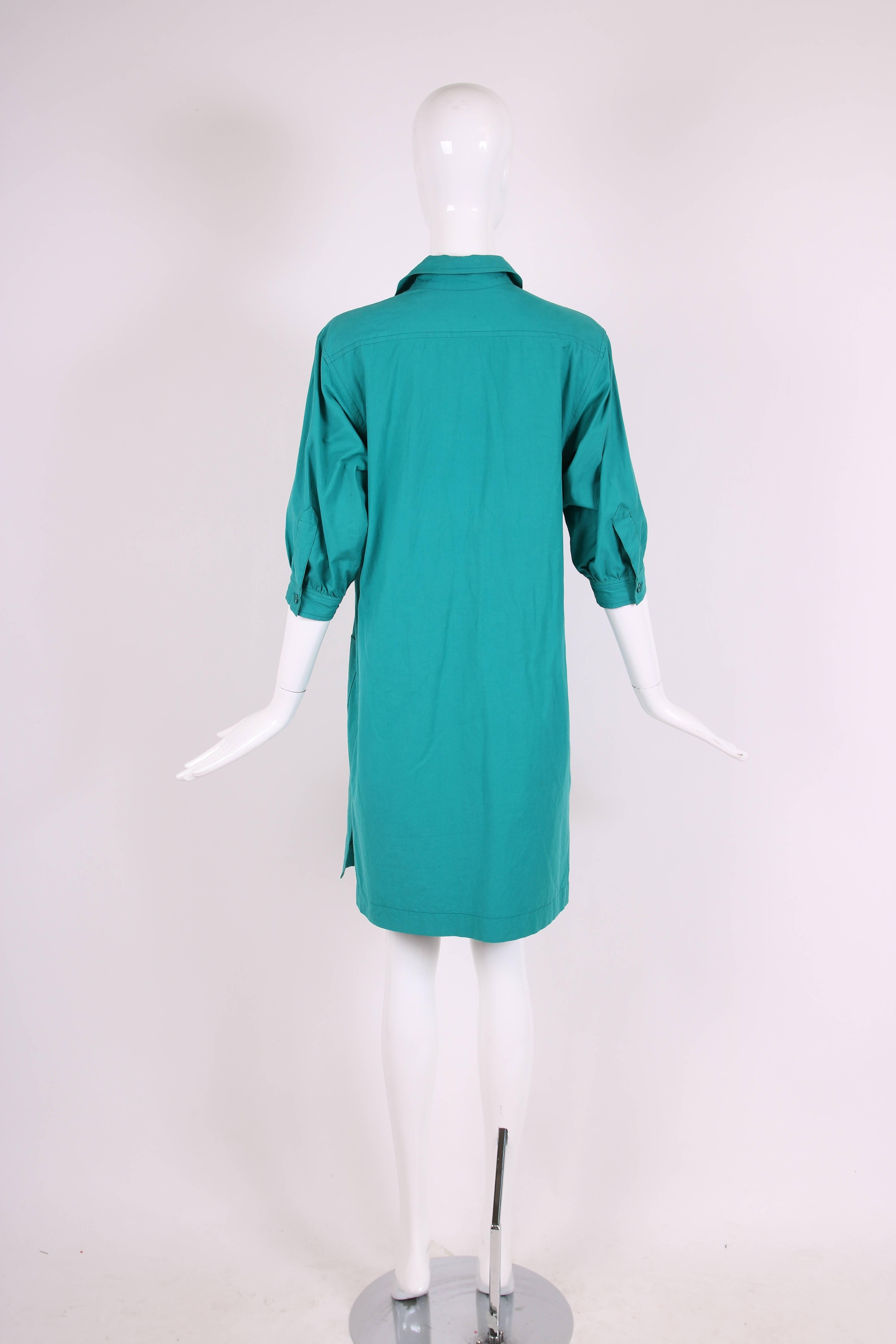 1970's Yves Saint Laurent YSL Teal Green Smock Dress For Sale 1