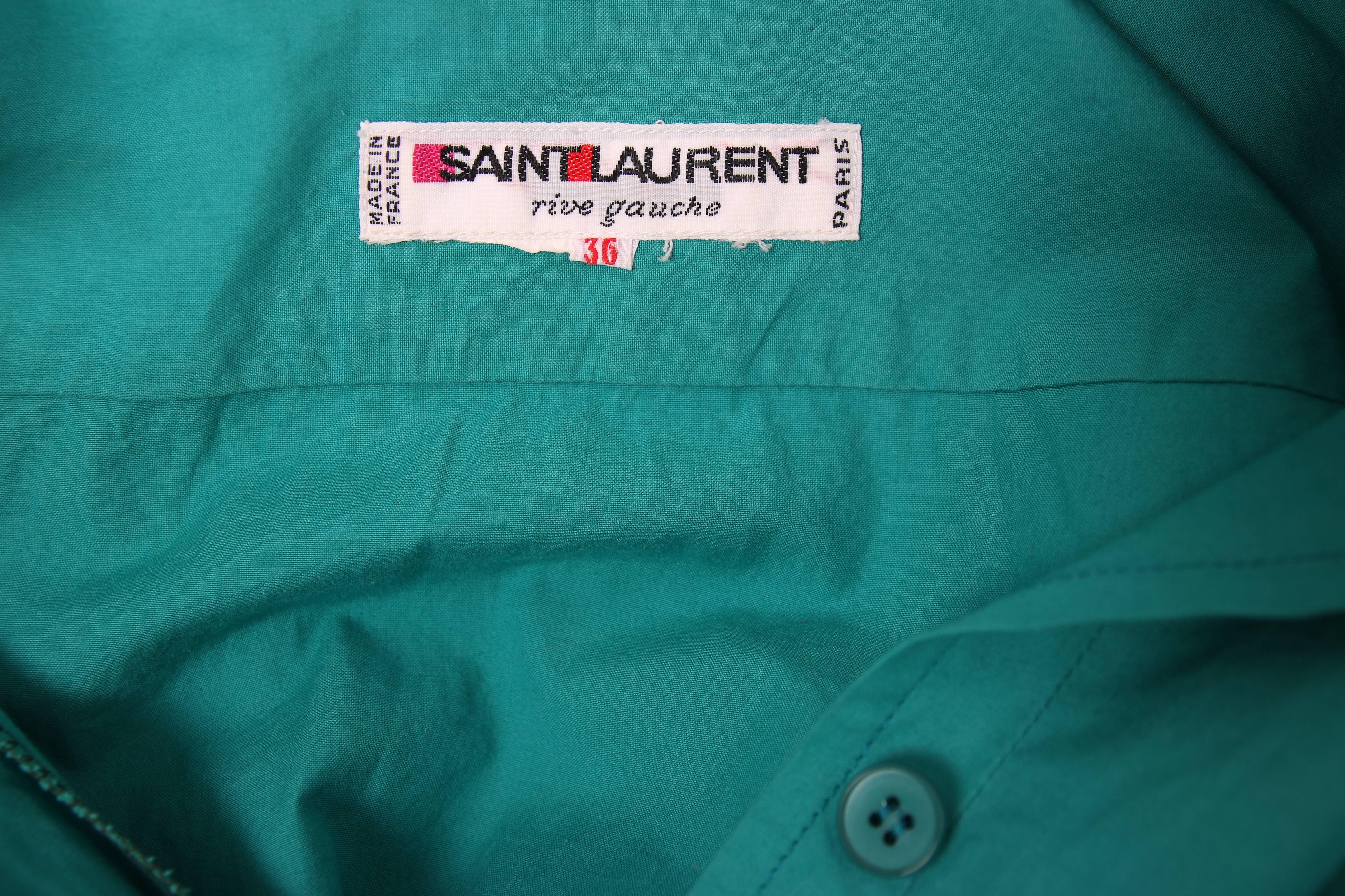 1970's Yves Saint Laurent YSL Teal Green Smock Dress For Sale 3