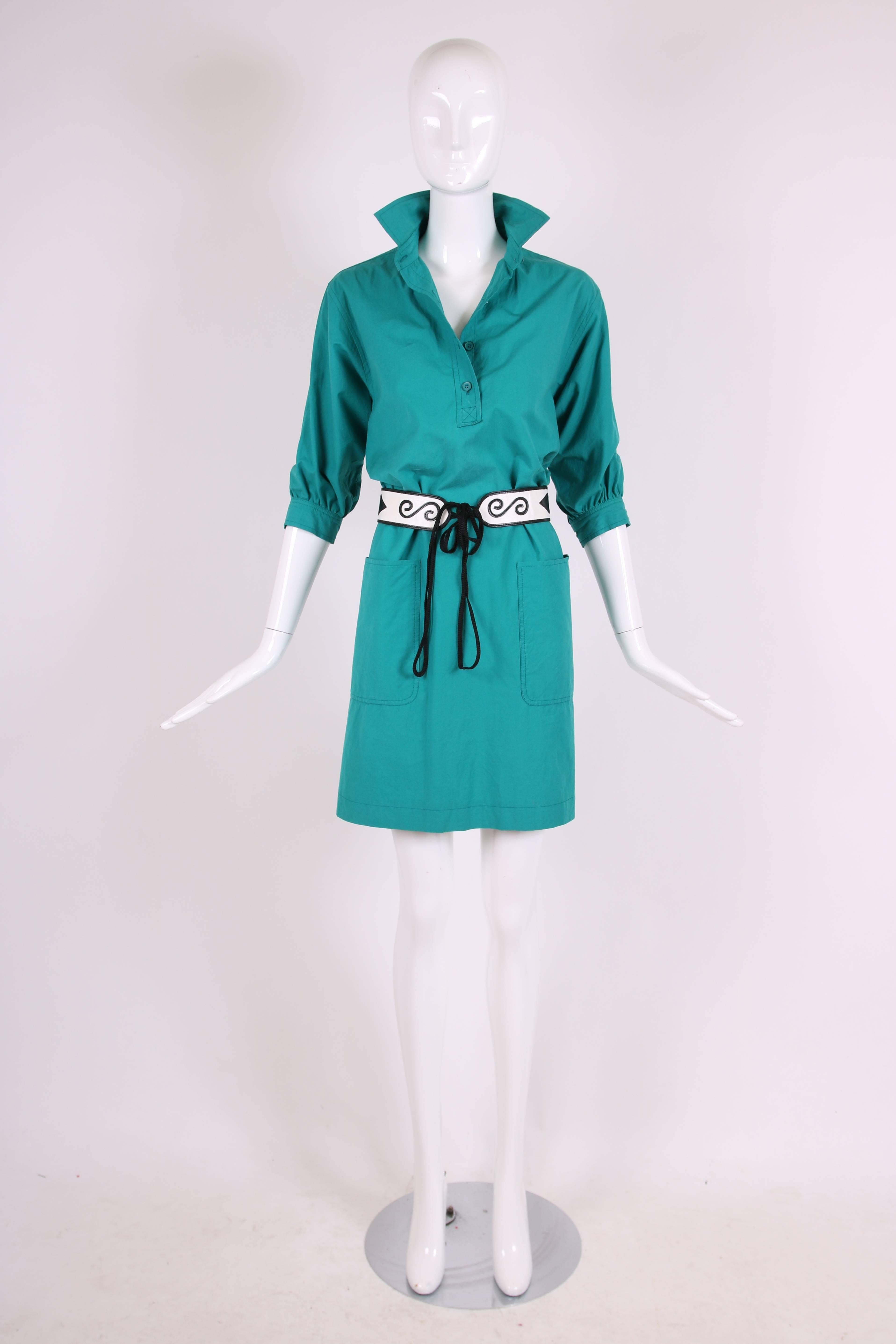 1970's Yves Saint Laurent YSL Teal Green Smock Dress In Excellent Condition For Sale In Studio City, CA