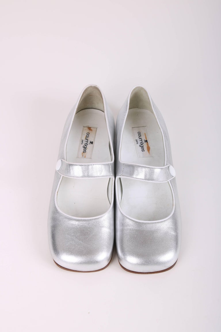Courreges Metallic Silver Leather Mary Janes Shoes at 1stDibs ...