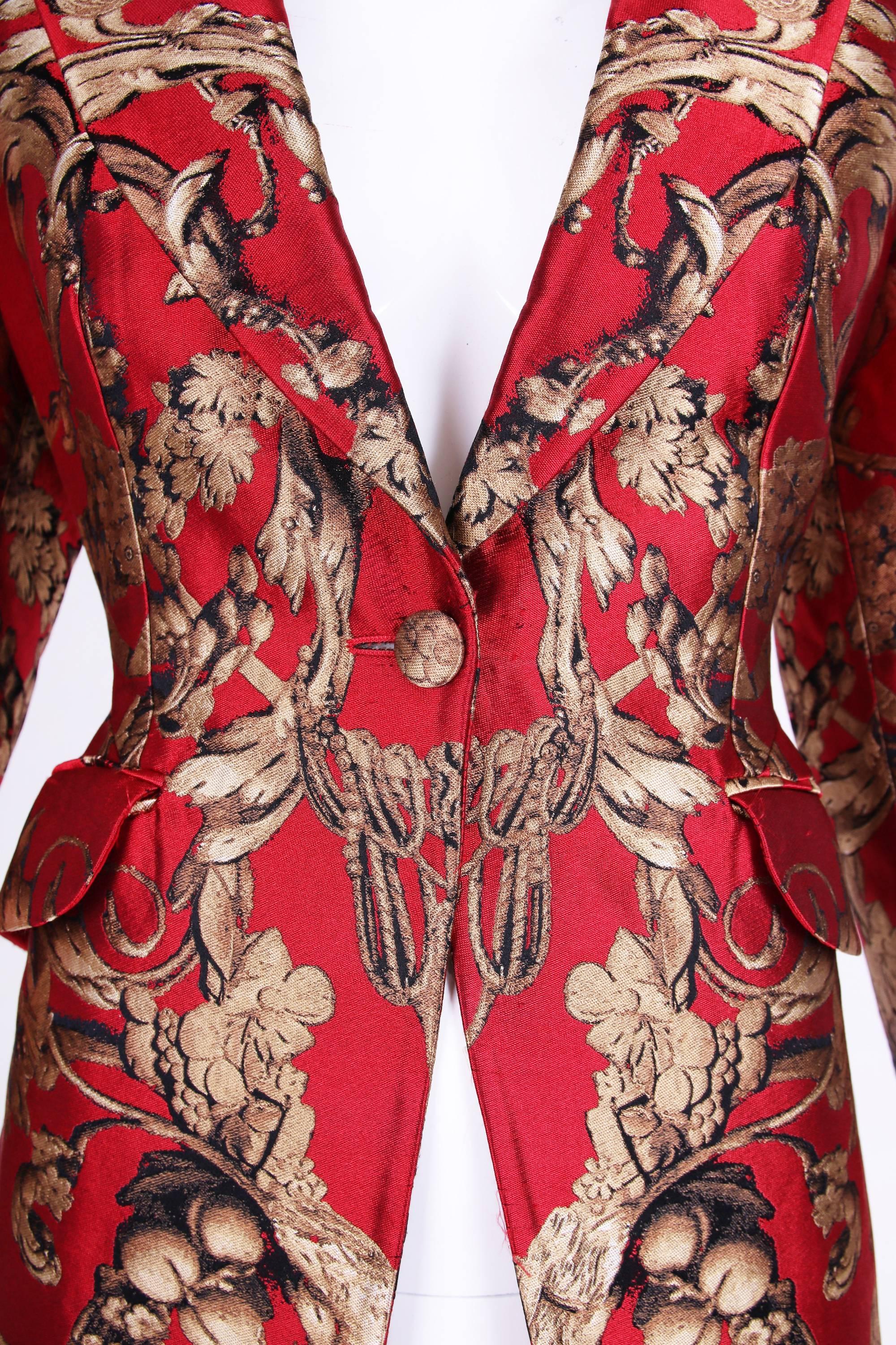 2010 Alexander McQueen Red & Gold Print Silk Jacket Blazer 1
