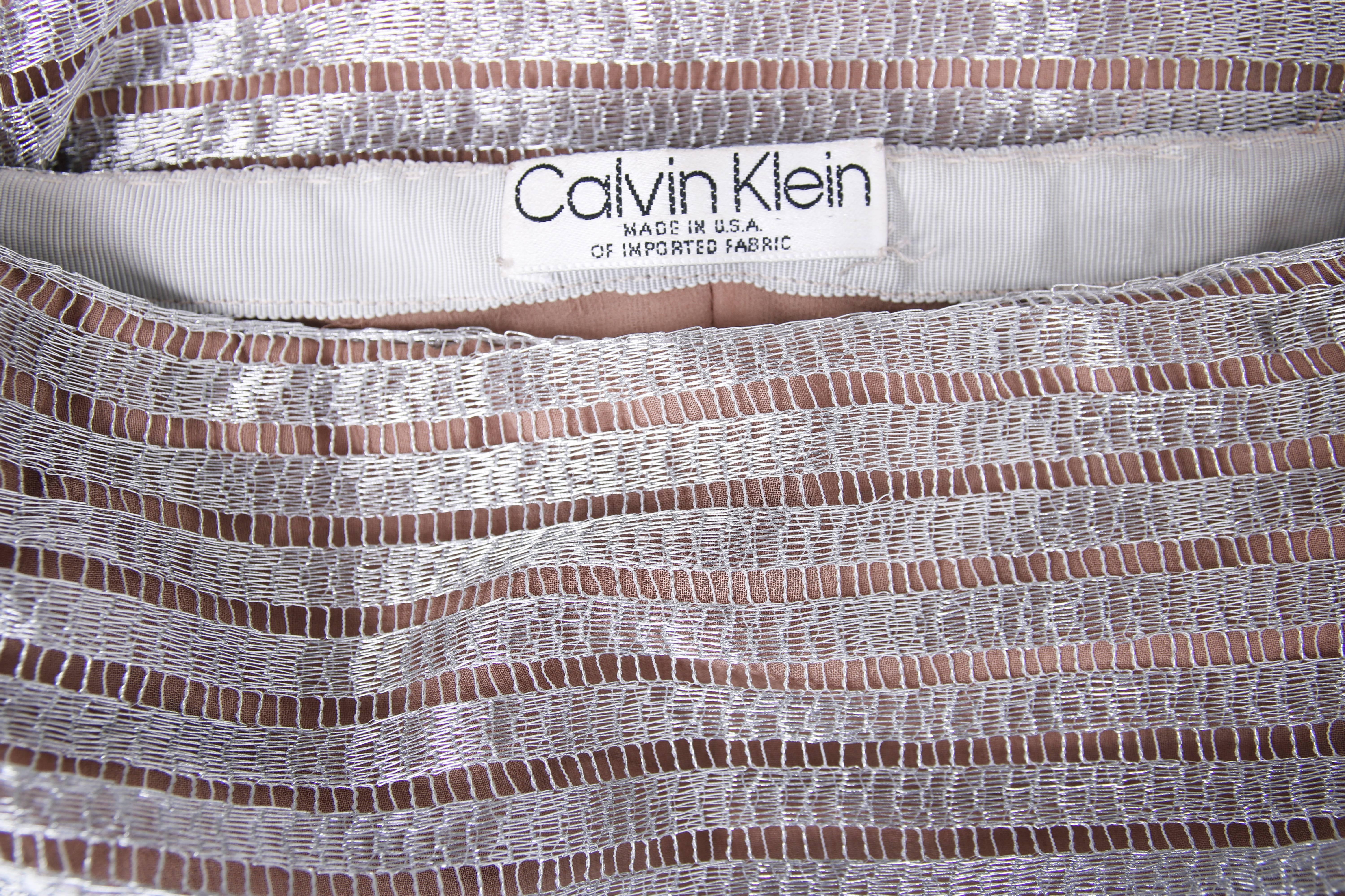 1990's Calvin Klein Collection Silver Metallic Strapless Cocktail Dress 3