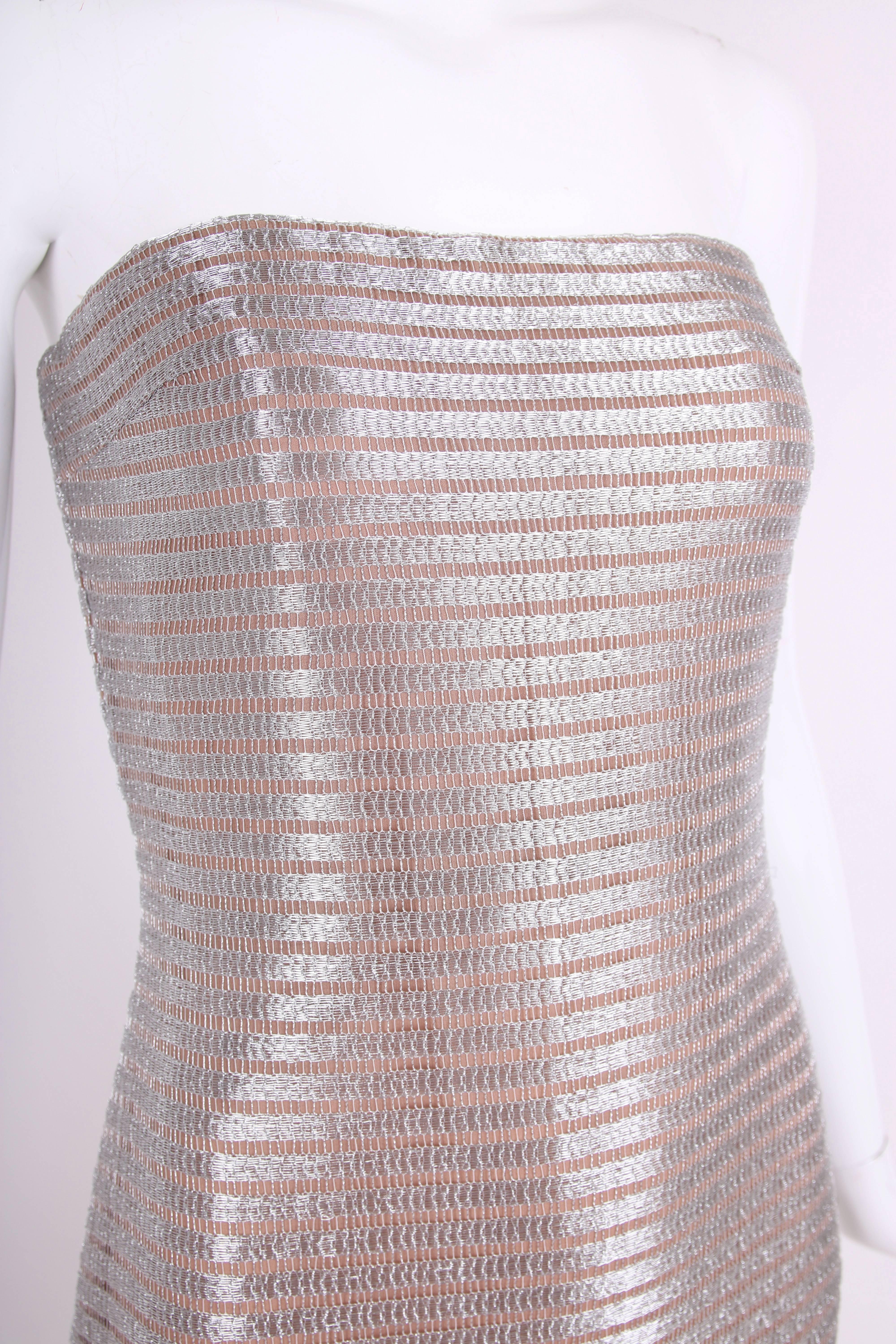 1990's Calvin Klein Collection Silver Metallic Strapless Cocktail Dress 2