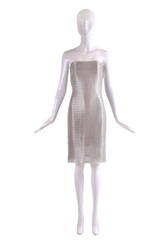1990's Calvin Klein Collection Silver Metallic Strapless Cocktail Dress