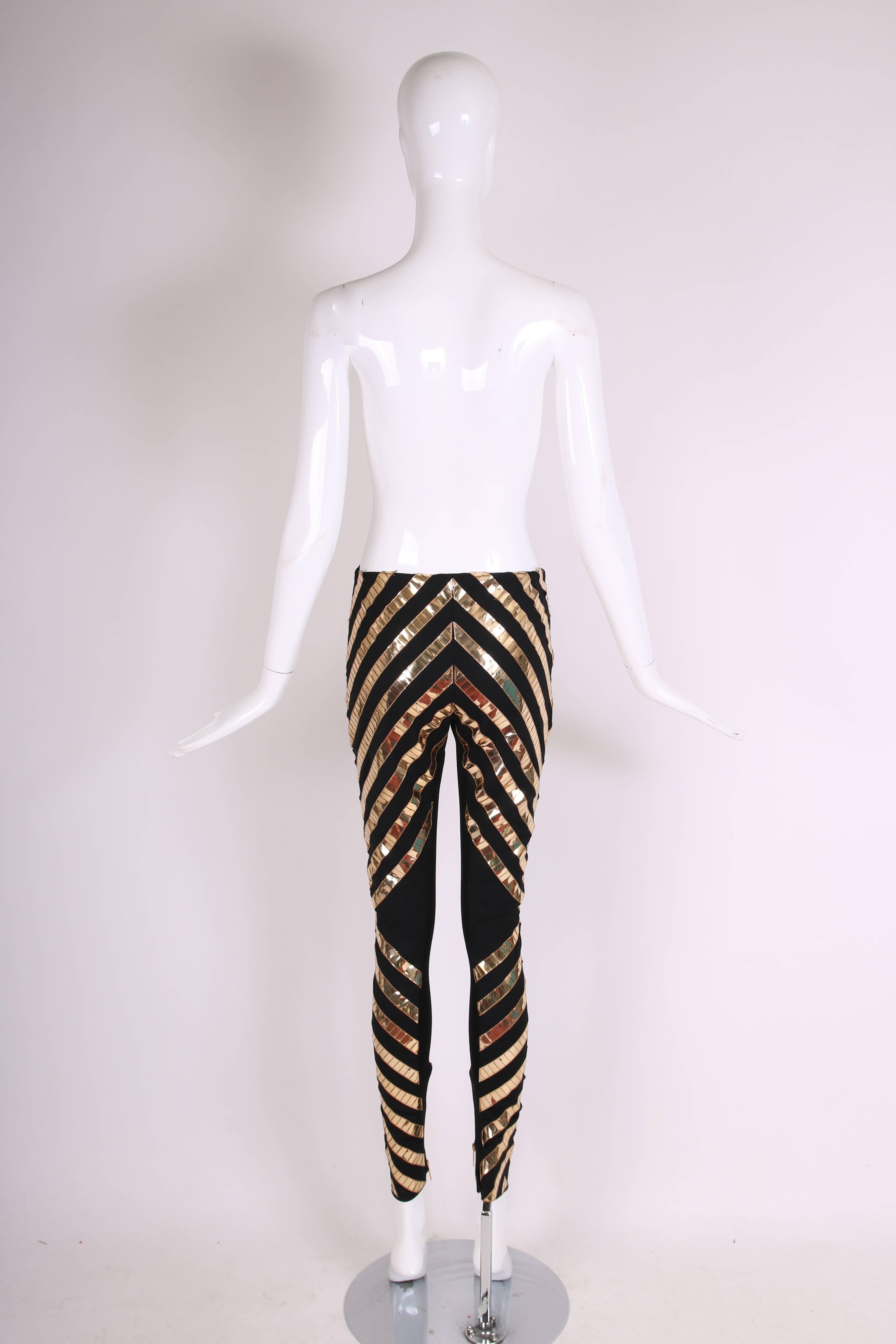 Women's 2011 Gareth Pugh Gold and Black Stretch Pants with Zippers at Ankle