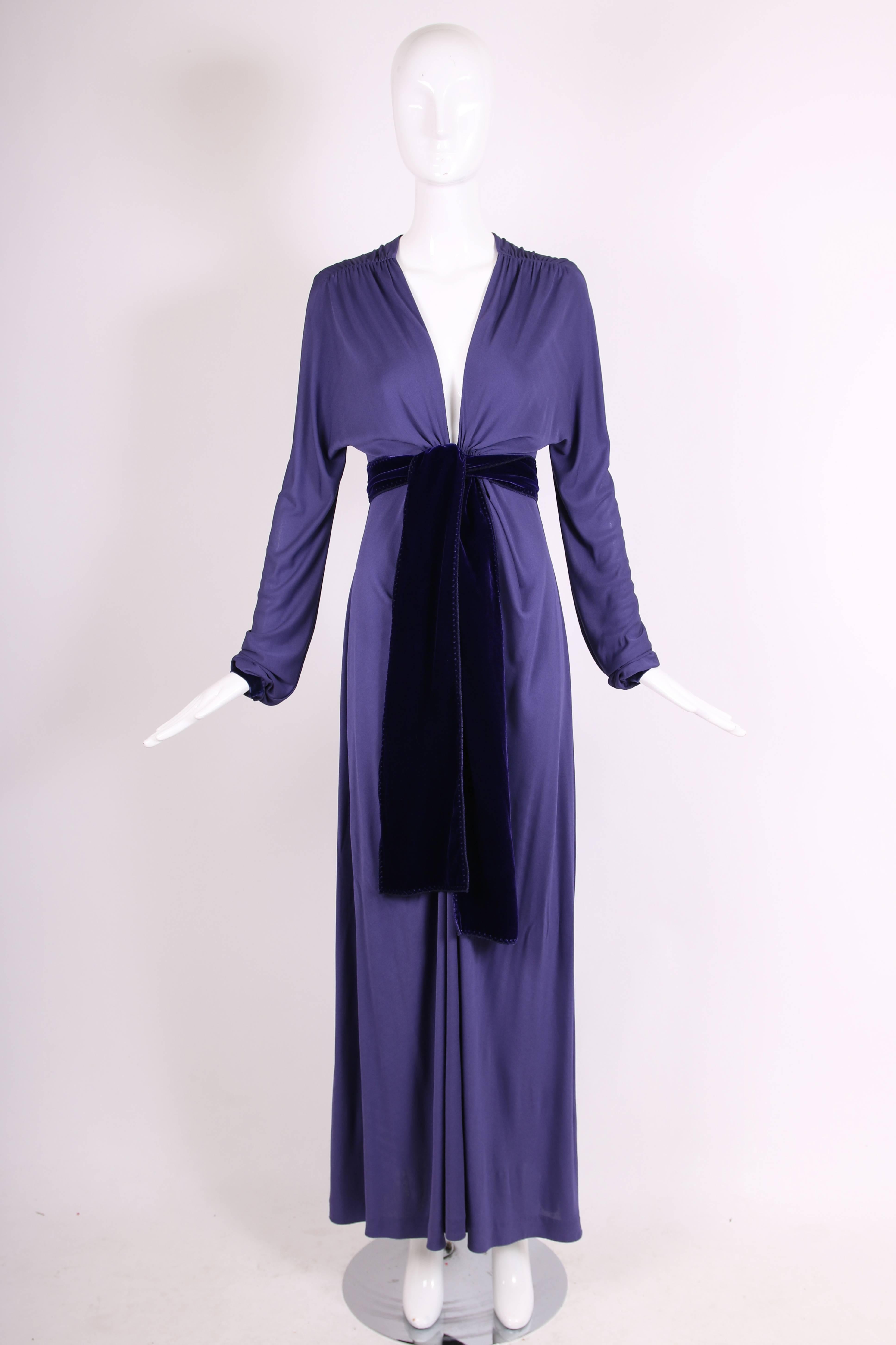 Yves Saint Laurent YSL by Tom Ford Purple Maxi Dress W/Velvet Ties In Excellent Condition In Studio City, CA