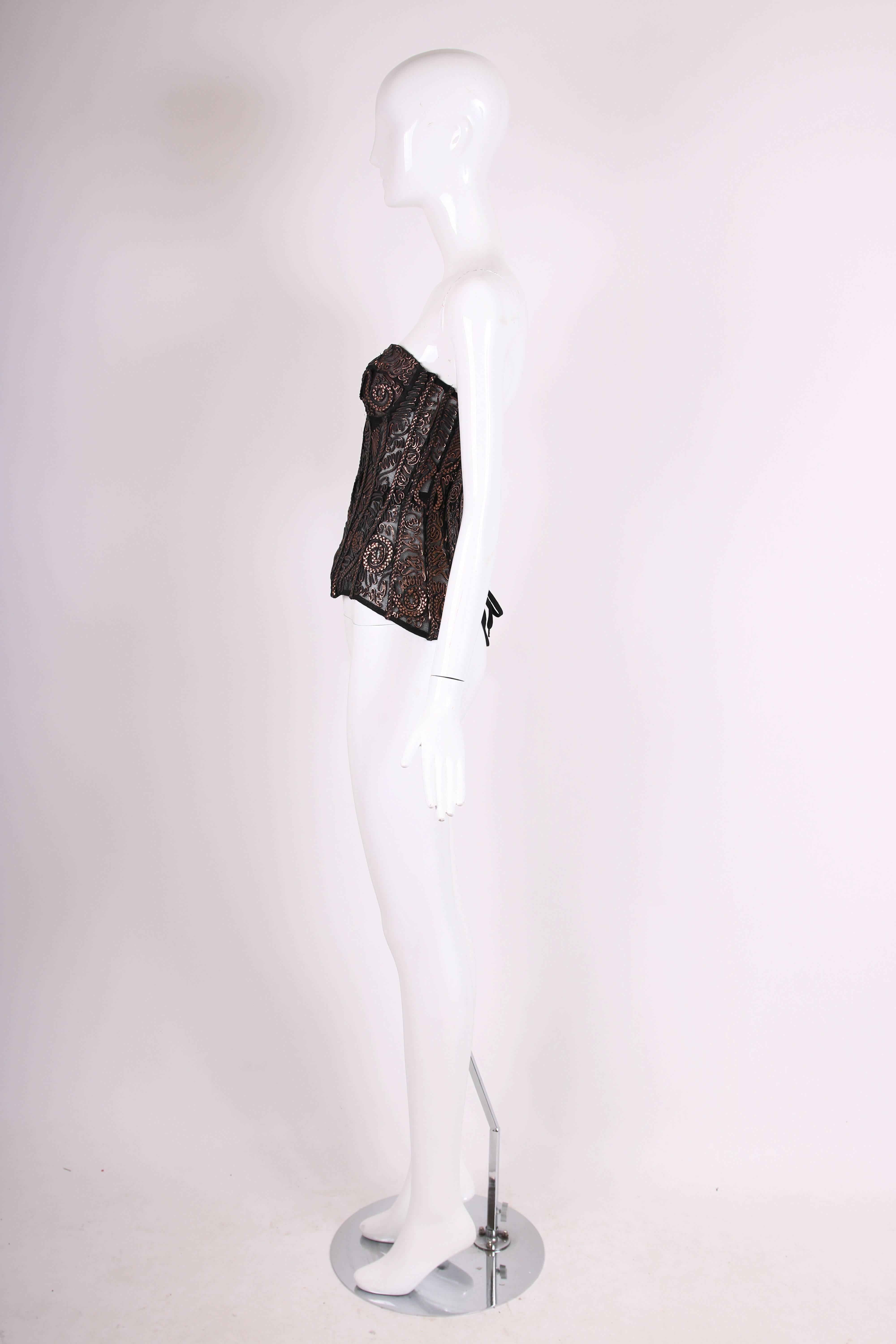 Jean Paul Gaultier Black and Gold Mesh Braid and Lace Up Back Leather Bustier  In Excellent Condition In Studio City, CA