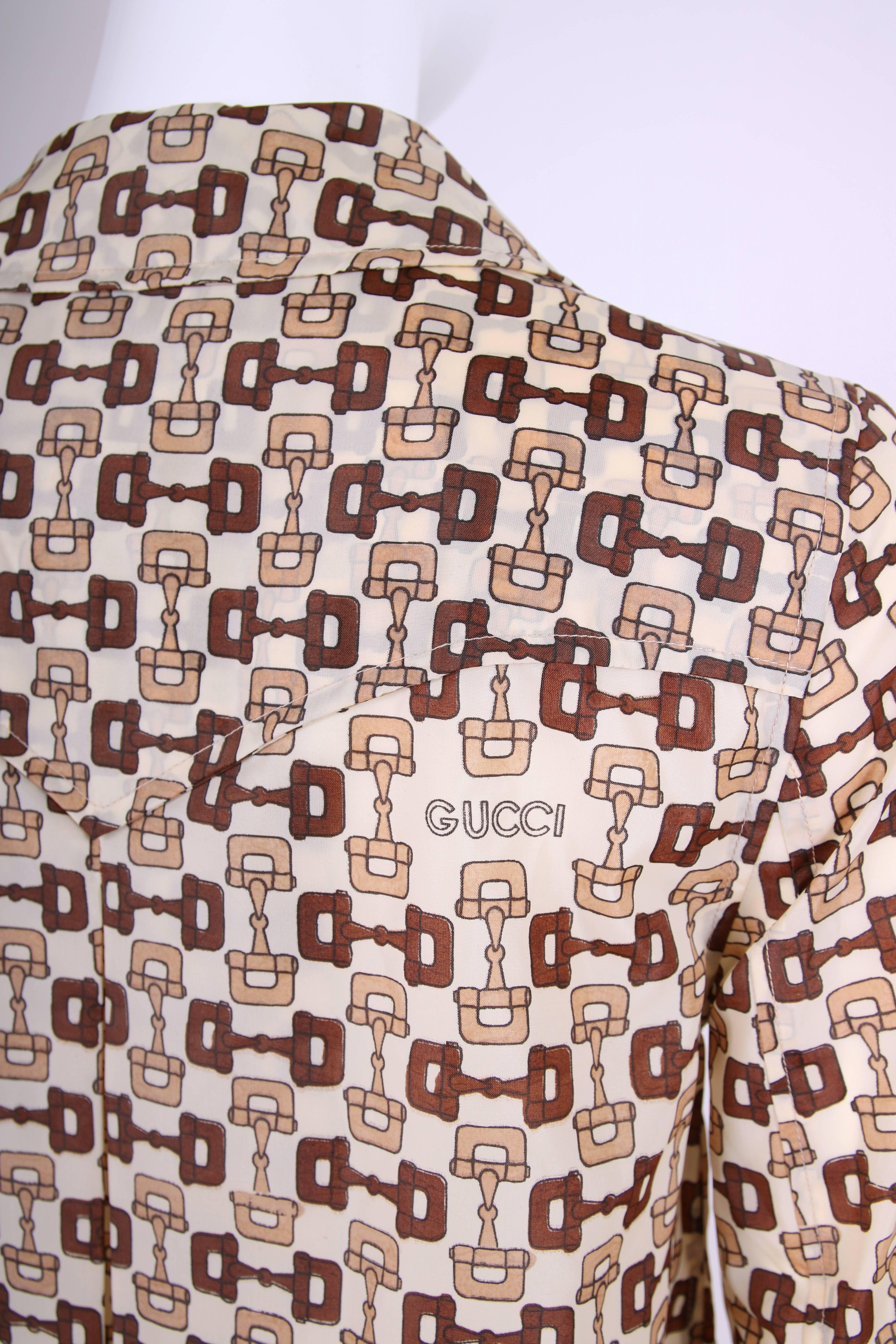 1970's Gucci Horsebit Print Raincoat w/ GG Logo Buttons, Head Scarf & Pouch 1