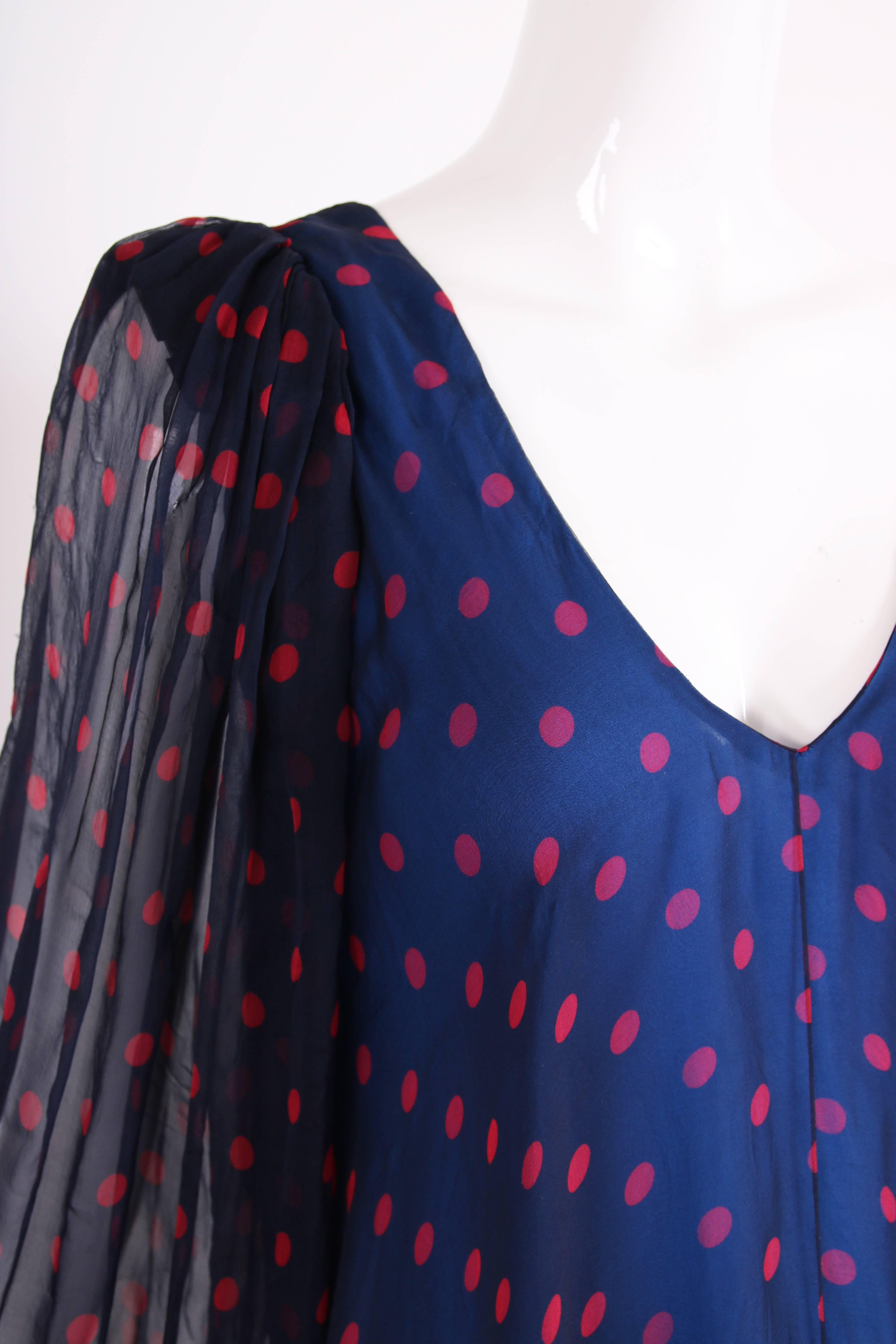 Women's 1970s Stavropoulos Silk Chiffon Polka Dot Cocktail Dress with Sheer Sleeves