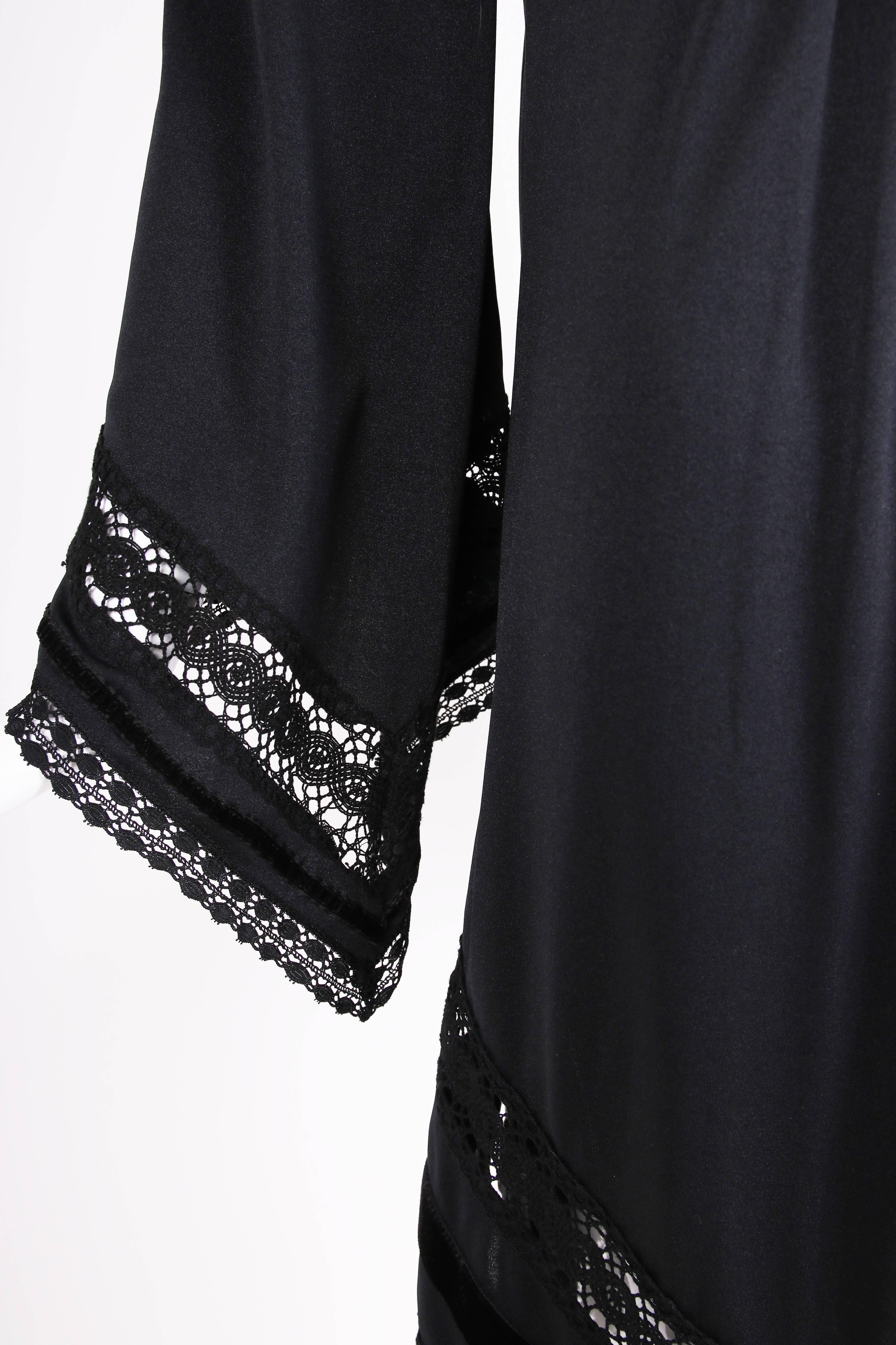 1970s Giorgio di Sant'Angelo Lace Crochet and Velvet Trim Black Jersey Dress  2