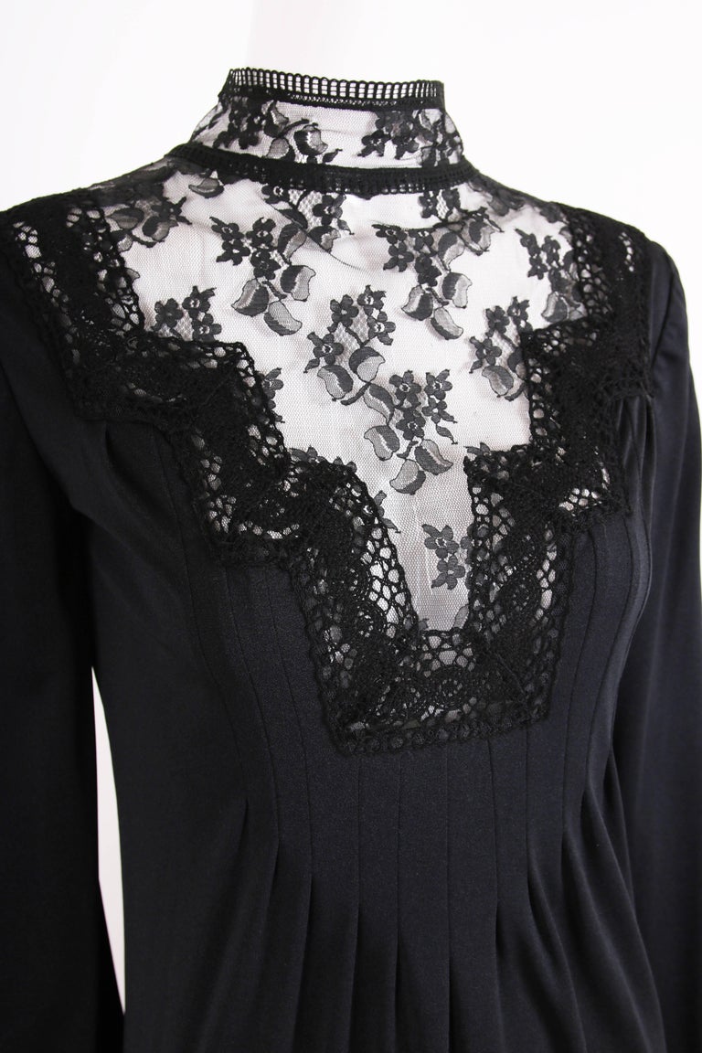 1970s Giorgio di Sant'Angelo Lace Crochet and Velvet Trim Black Jersey ...