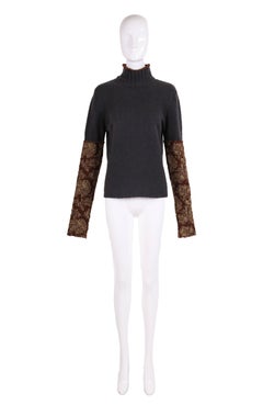 Dries Van Noten - Pull à col roulé en laine gris anthracite avec manches en folate métallique