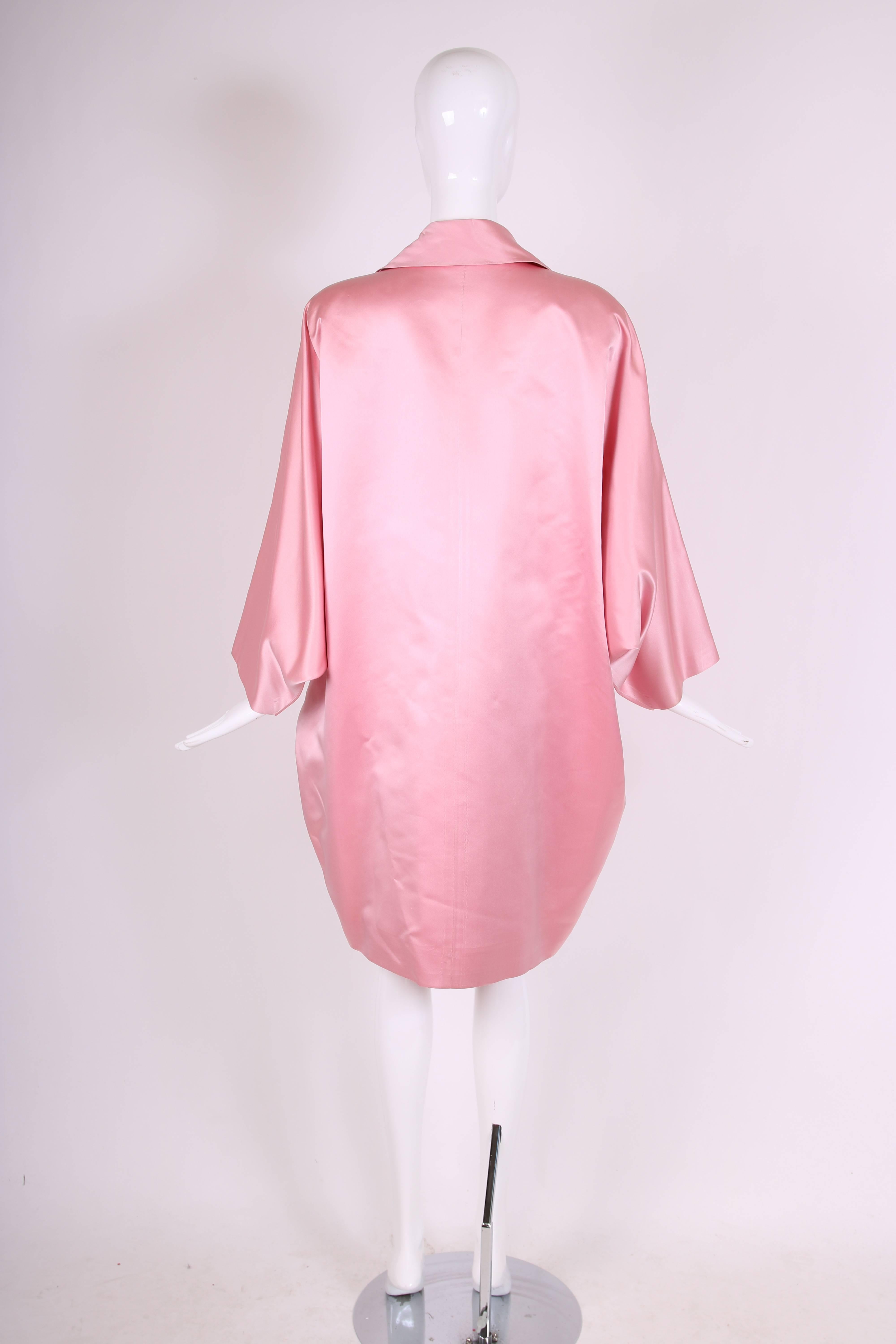 Bill Blass Pink Silk Satin Oversized Cocoon Coat 1