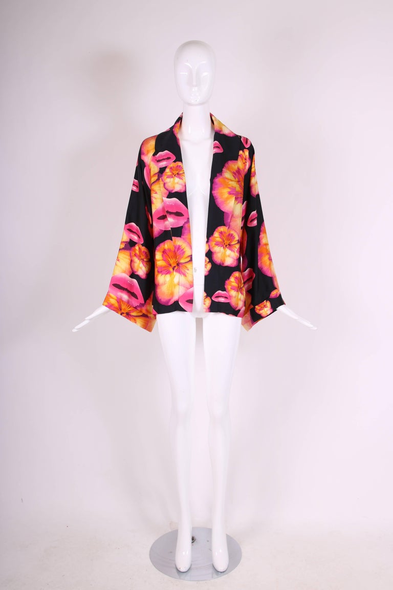 Christian Dior by Joh Galliano Silk Lip and Flower Print Kimono Style ...