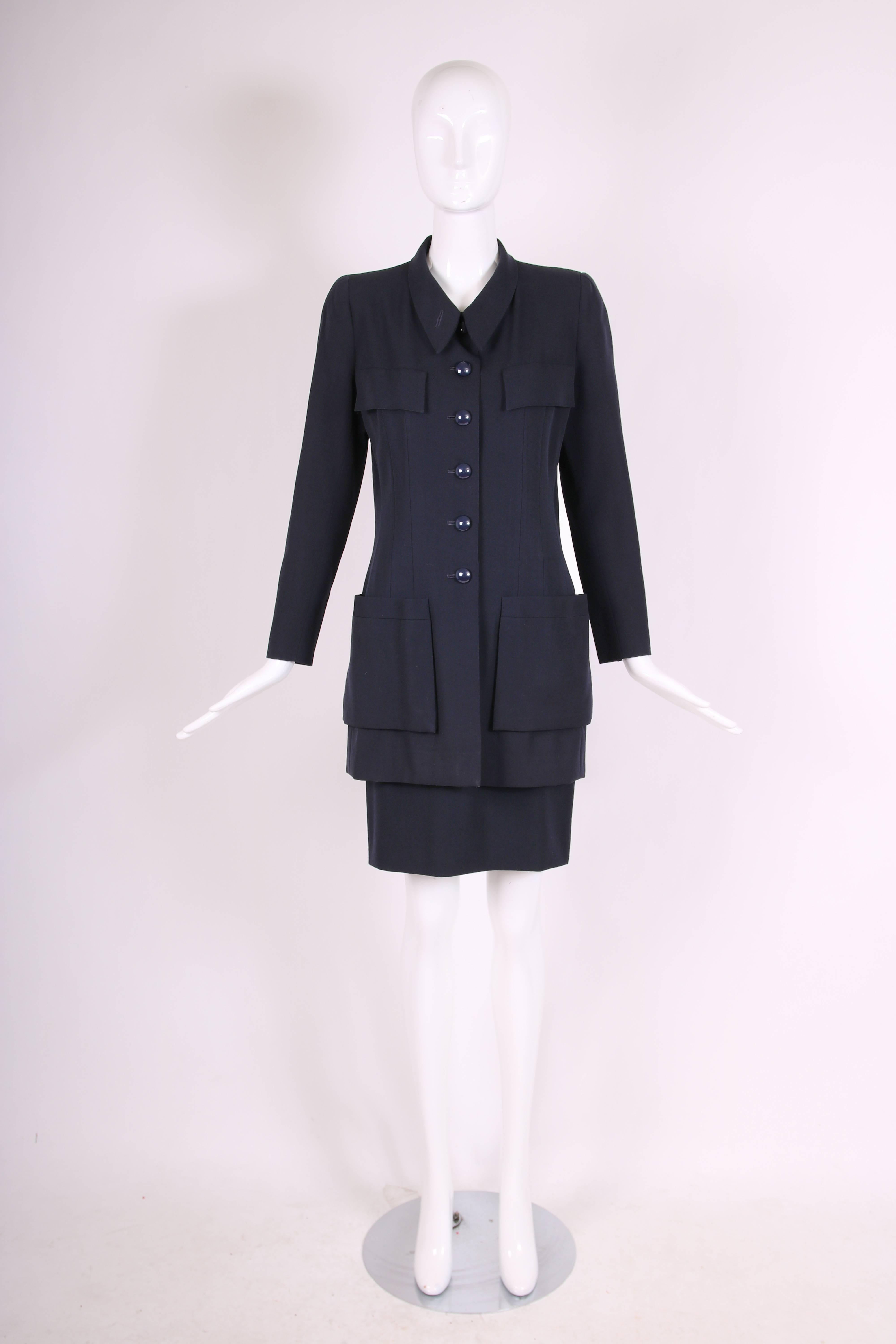 Chanel Haute Couture Navy Blue Wool Jacket and Skirt Ensemble No. 68181 In Excellent Condition In Studio City, CA