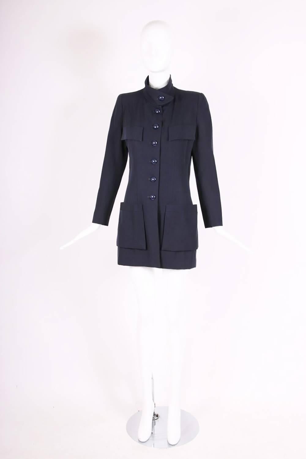Black Chanel Haute Couture Navy Blue Wool Jacket and Skirt Ensemble No. 68181