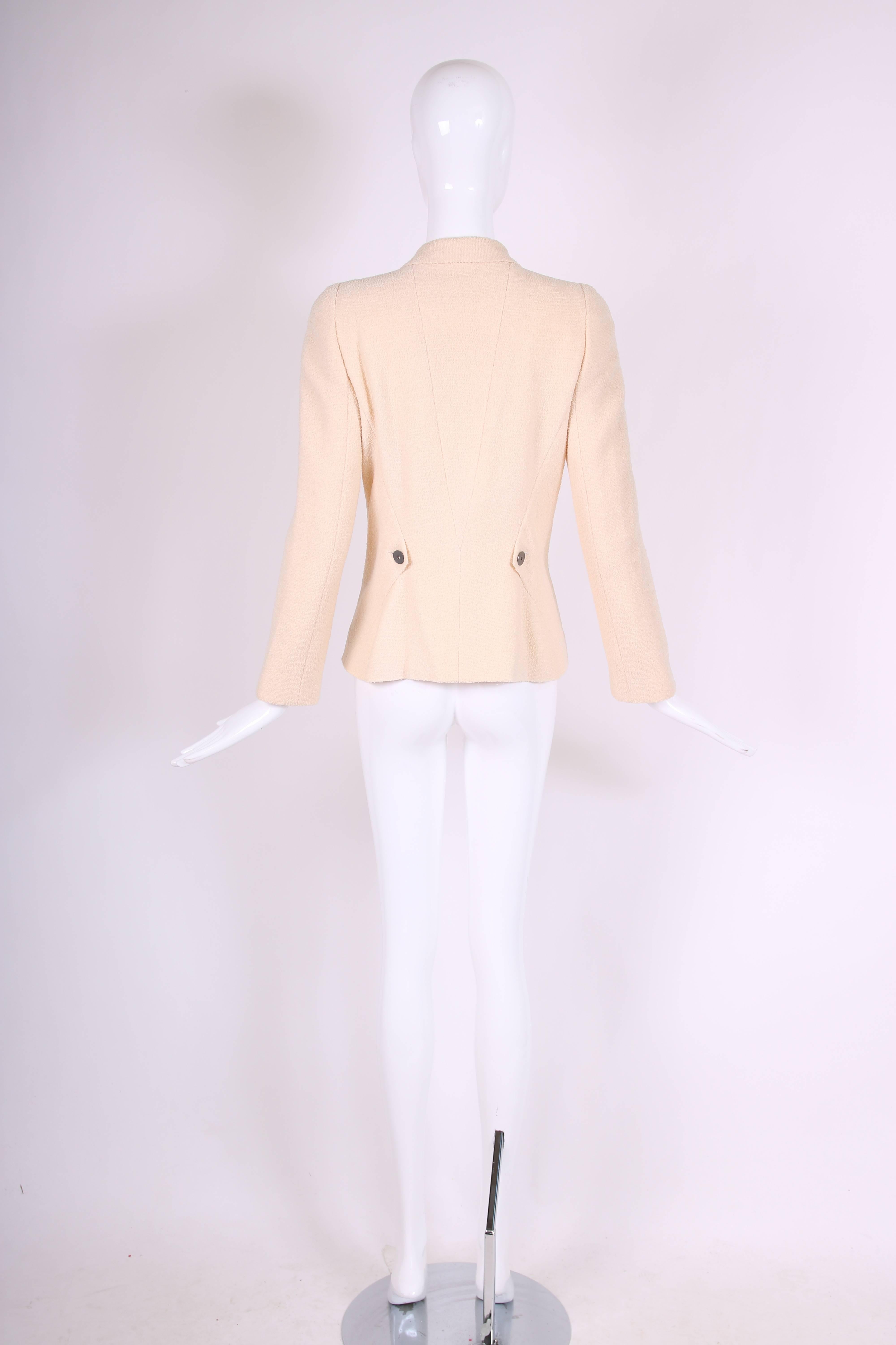 White Chanel Haute Couture Boucle Jacket with Asymmetric Design and Matching Skirt  