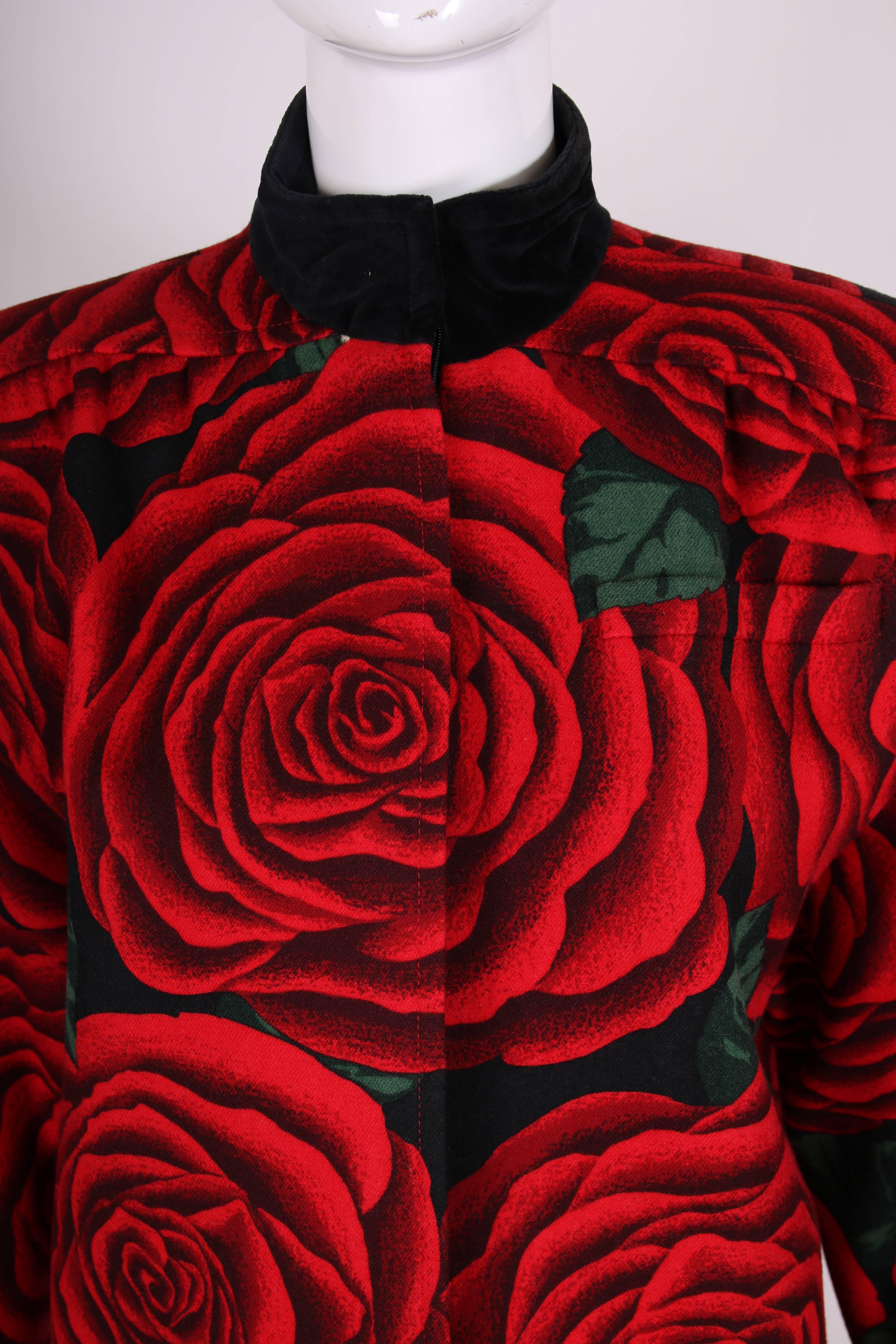 Women's Vintage Valentino Wool Coat w/Oversized Cabbage Rose Print