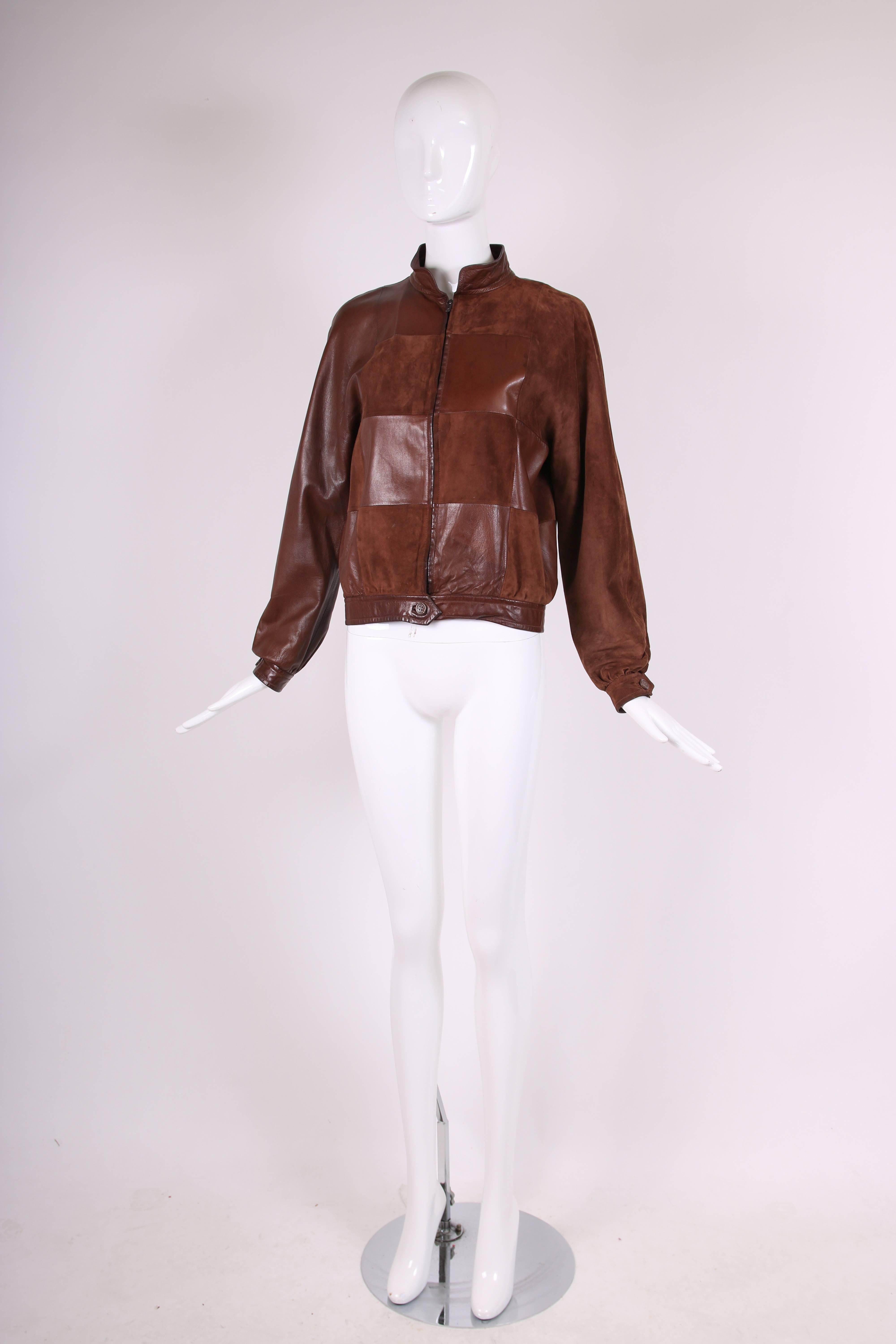 1970's Gucci Brown Suede & Leather Patchwork Jacket In Excellent Condition In Studio City, CA