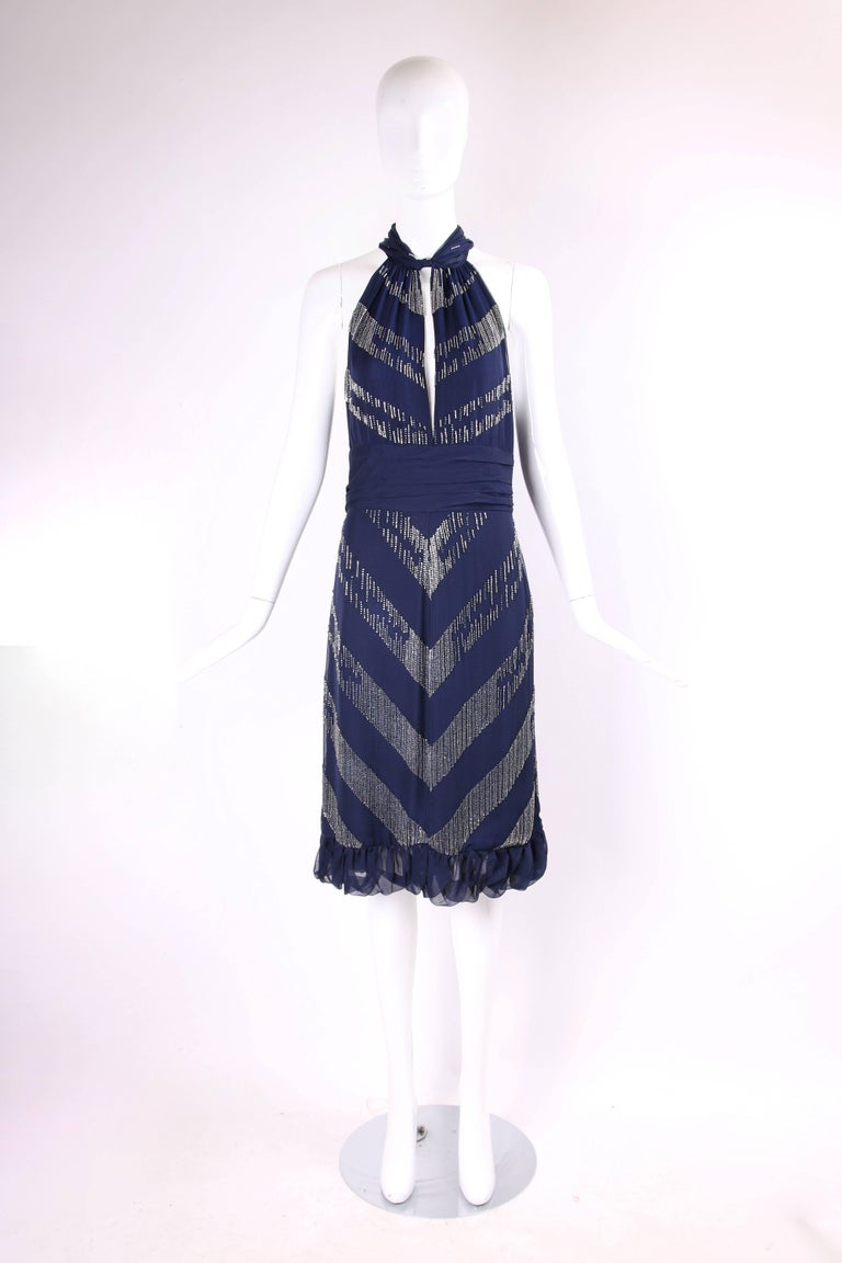 Gucci Beaded Halter Neck Cocktail Dress with Plunging Neckline and
